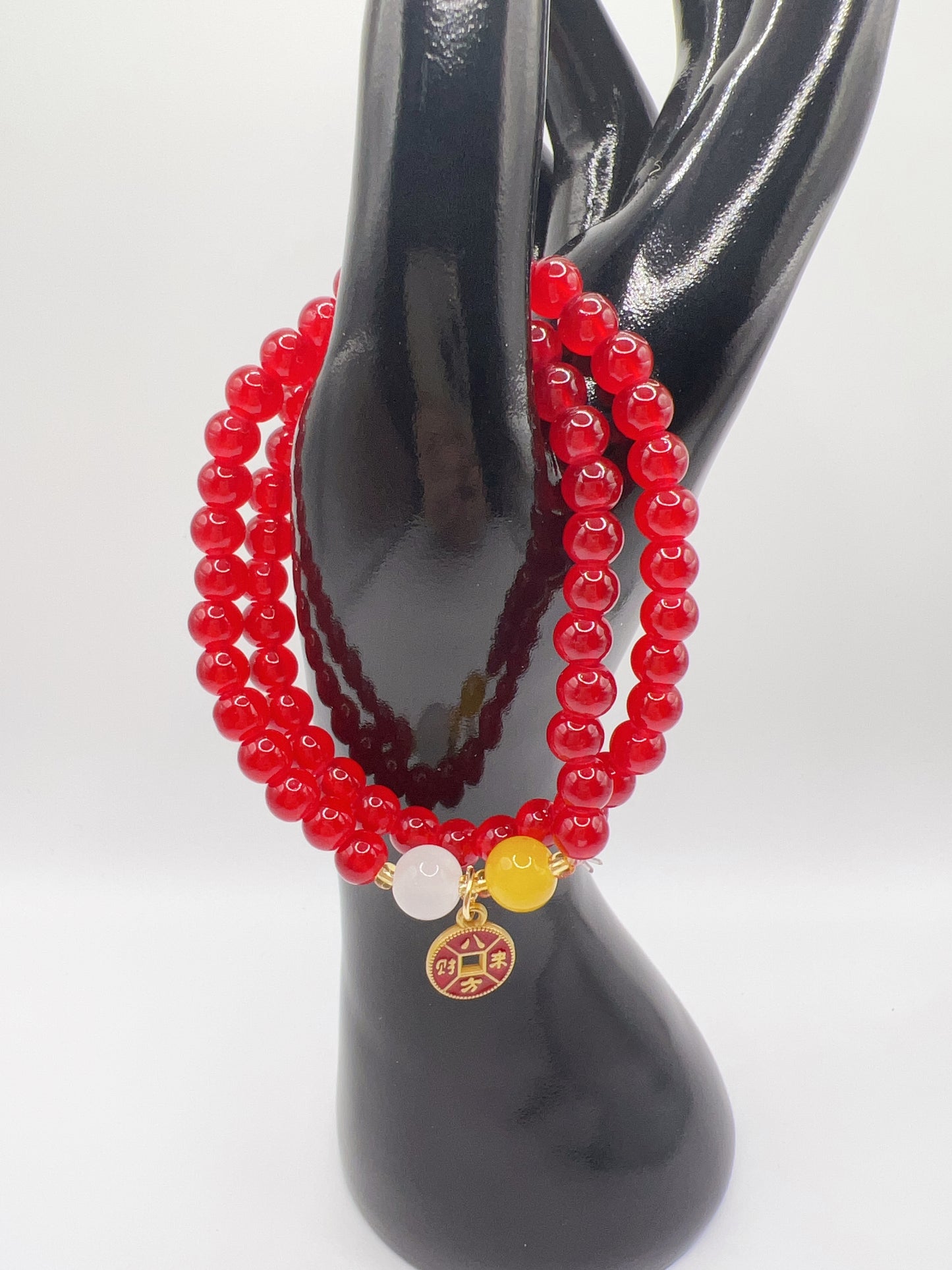 Beaded Double-Layered Stretch Bracelet with Charm β Handmade Stackable Jewelry, 6 Colors