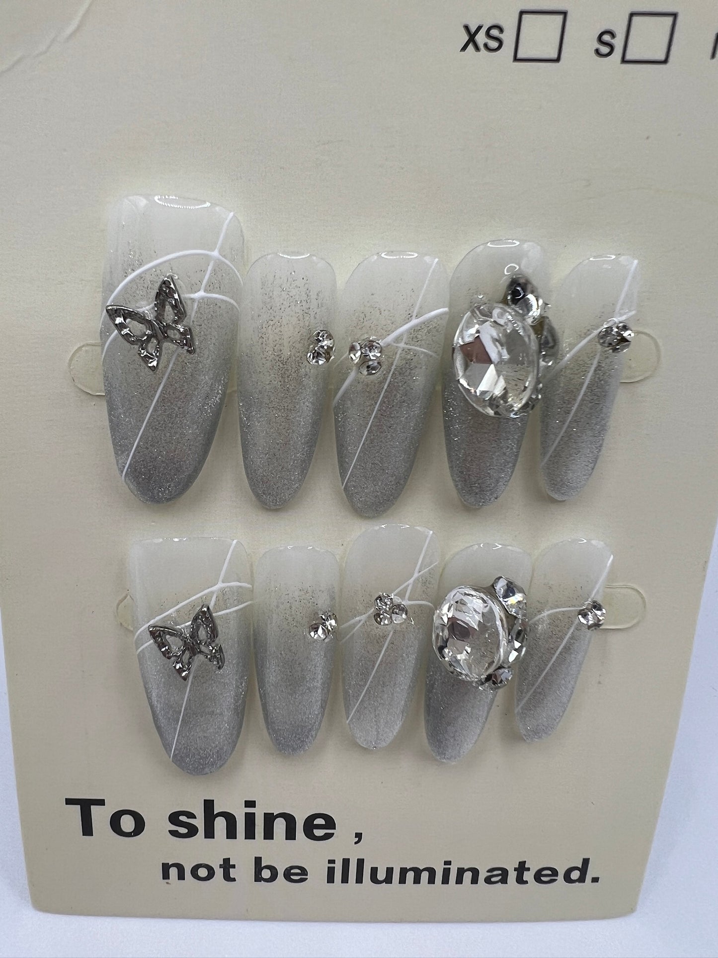 Long Oval Press On Nails with Rhinestone Charms β Glam Fake Nails, Medium Size, 10 Designs