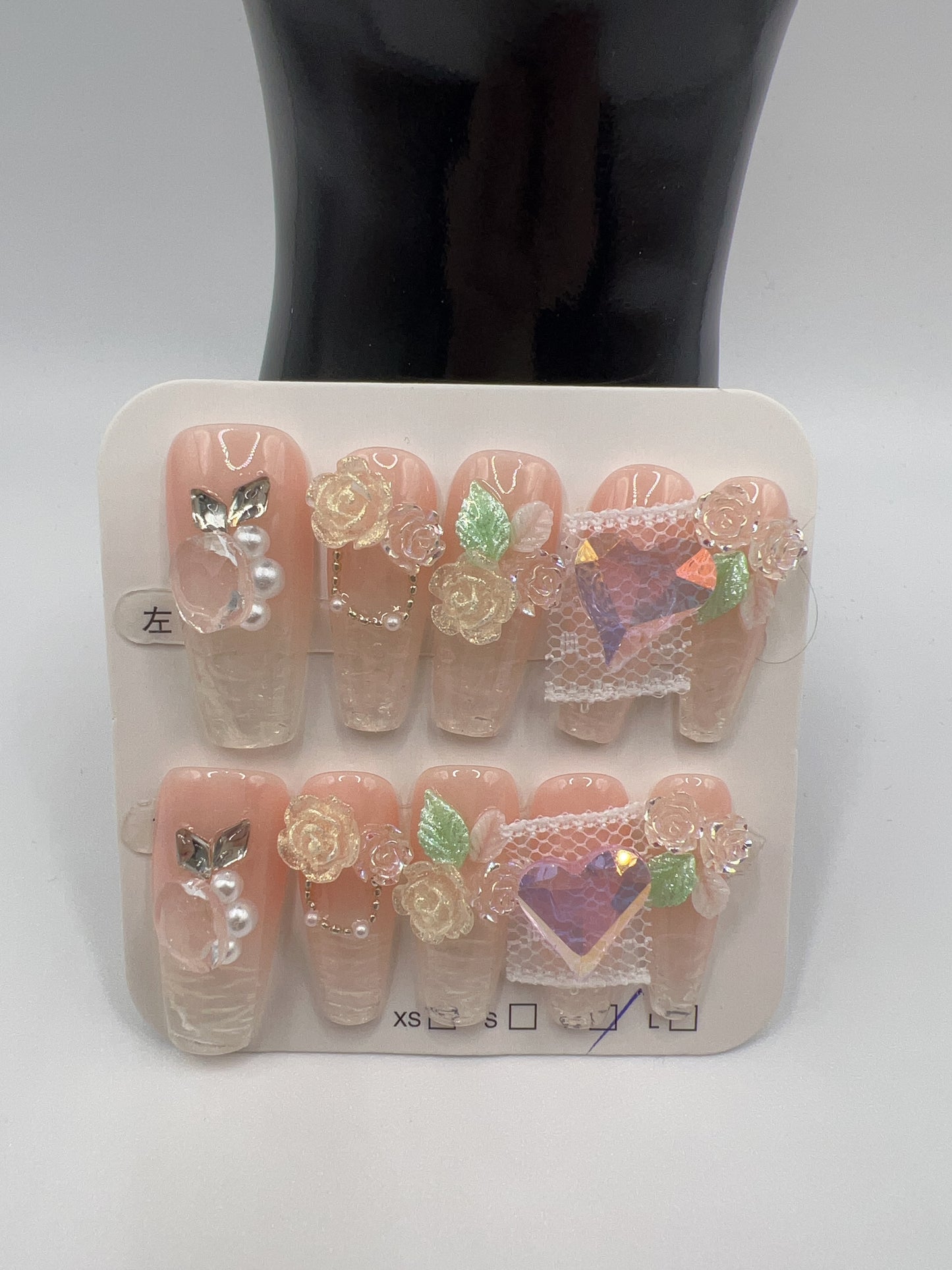 Long Coffin Press-On Nails with Rhinestone & Charms ā 9 Designs, Medium Size
