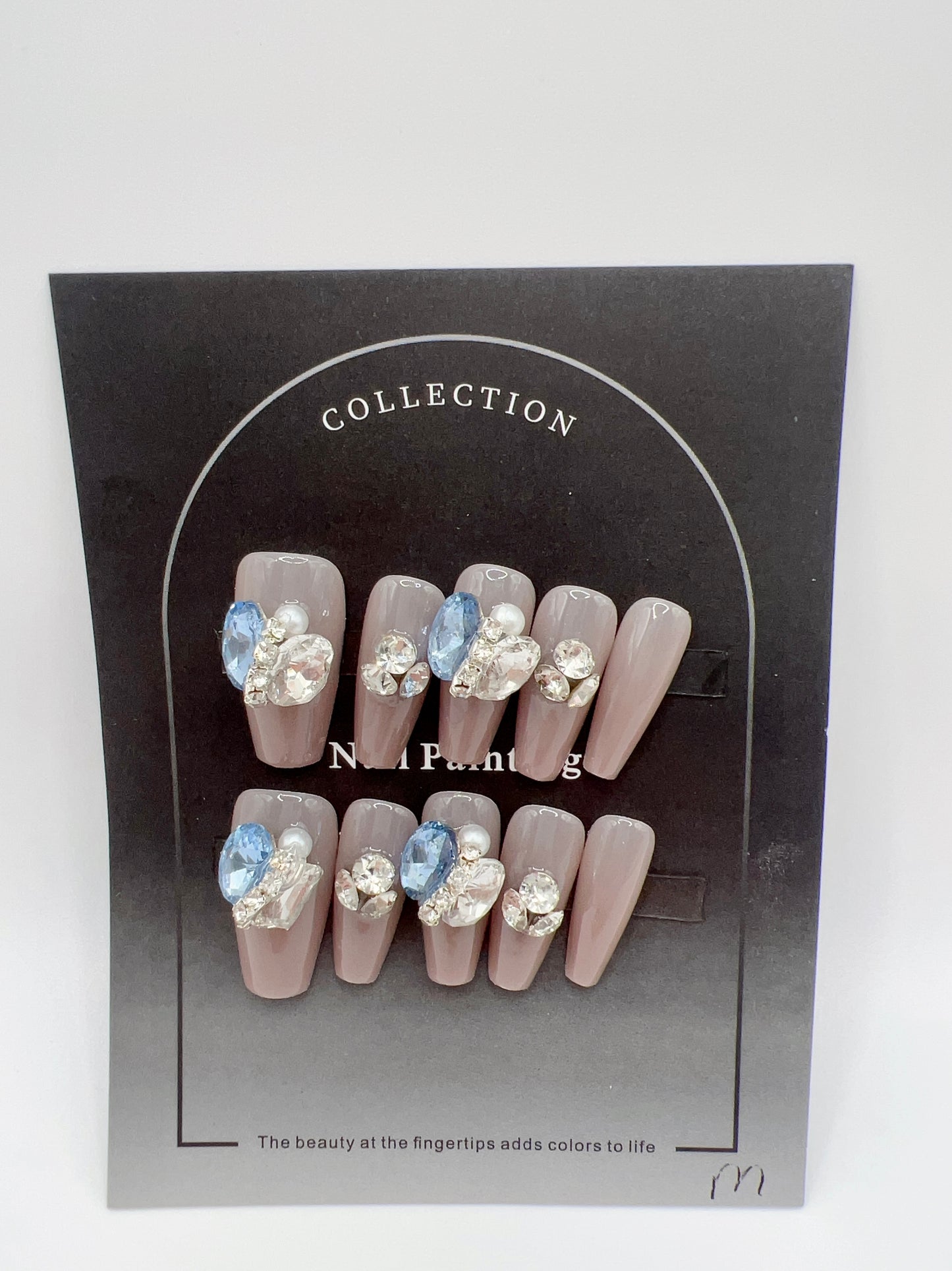 Medium Coffin Press-On Nails with Rhinestone β Elegant