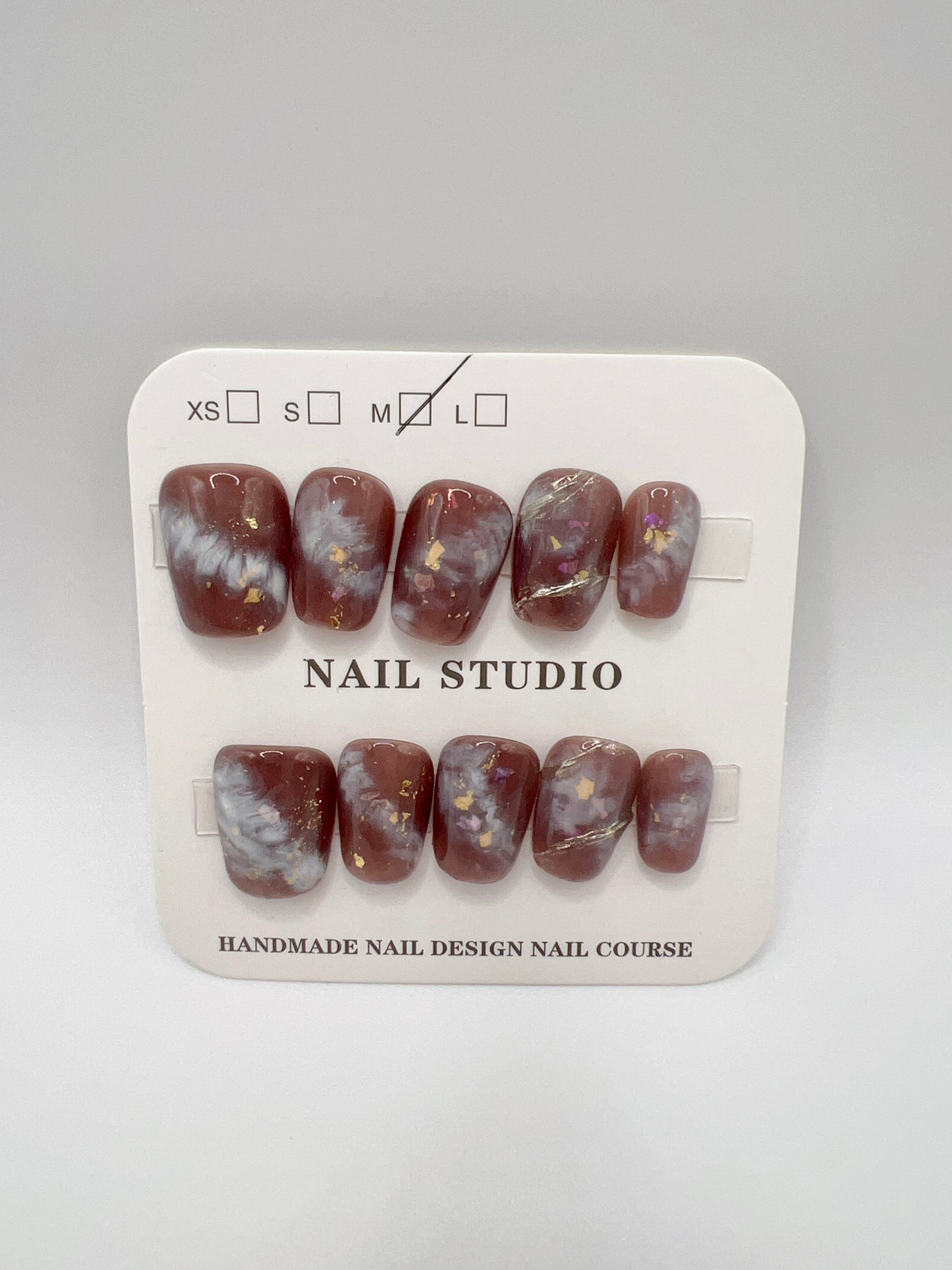 5 Set Short Square Press-On Nails with Cat Eye or Glitter Design