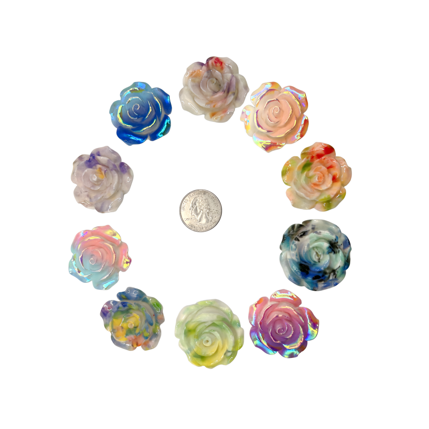 10 pcs 34-38mm Large Resin Flower Charms for DIY Crafts – Decorative Flower Cabochons for Jewelry Making, Photo Frame Decor, Bouquet