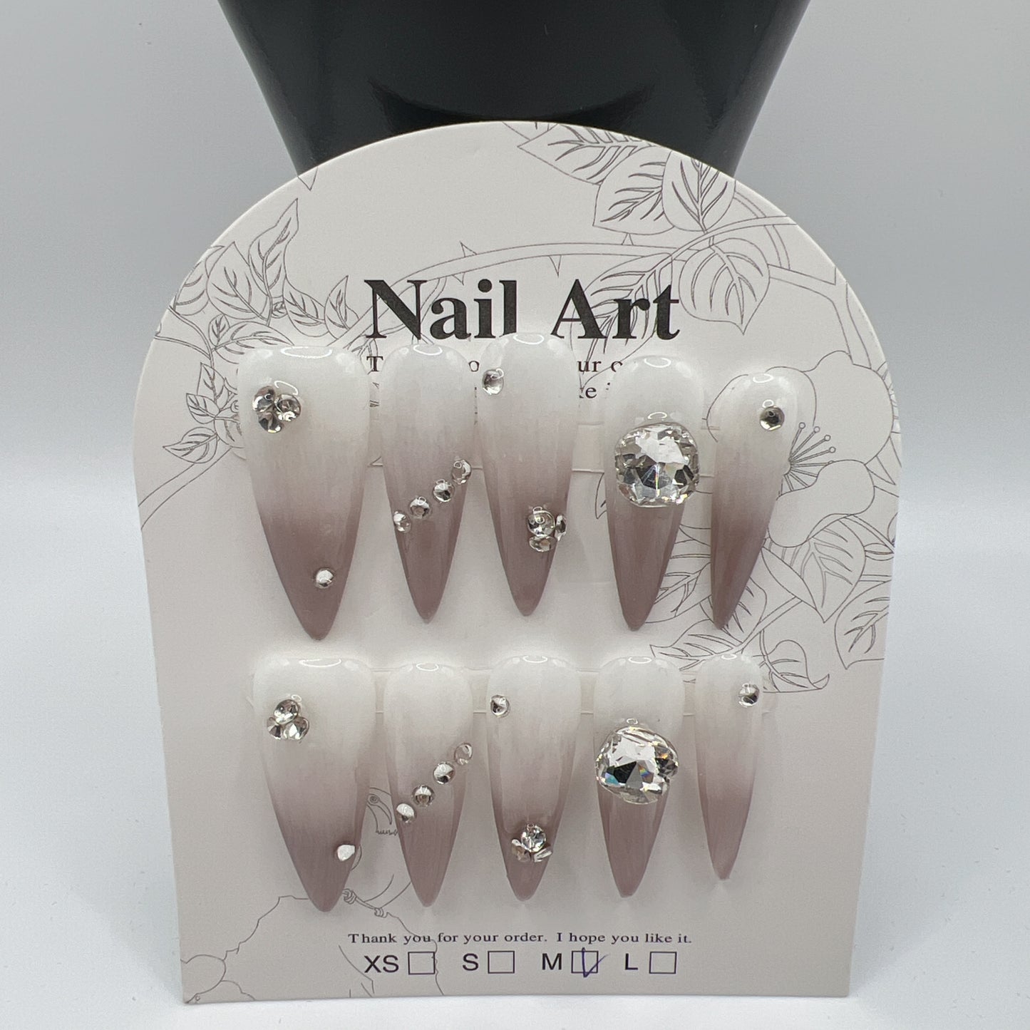Long Stiletto Press On Nails with Rhinestone Charms β 10 Designs, Medium Size
