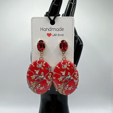 Colorful Rhinestone & Floral Porcelain Drop Earrings – Unique Artistic Jewelry-multi color available