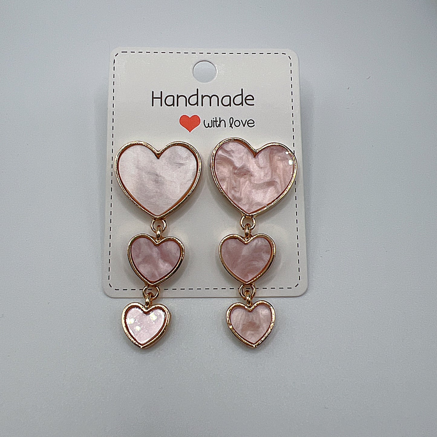 Pink Triple Heart Earrings – Graduated Size Romantic Jewelry