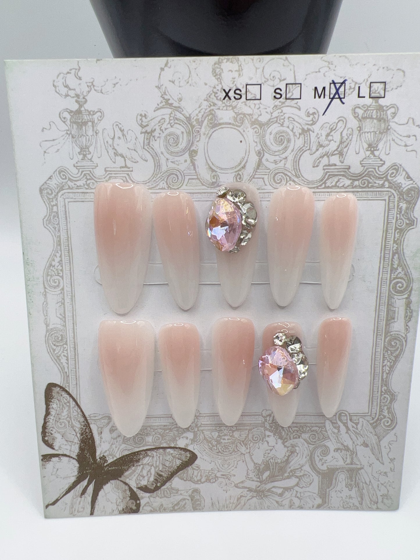 Long Oval Press On Nails with Rhinestone & Charms β Medium Size, 10 Designs