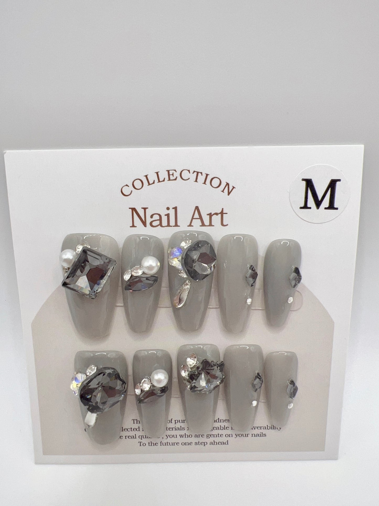 Medium Coffin Press On Nails with Rhinestone and Charms β Medium Size