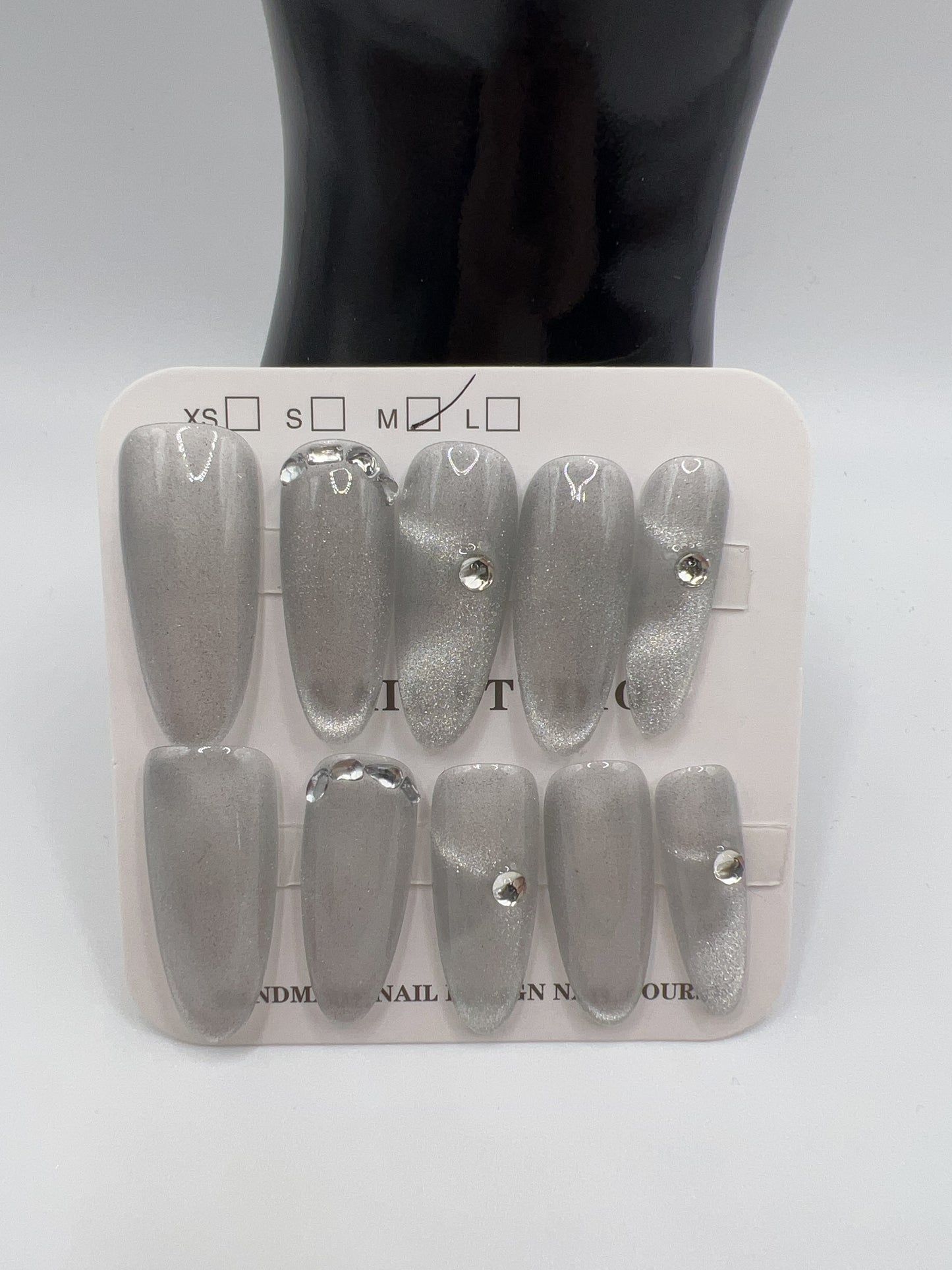 Long Oval Press On Nails with Rhinestone & Charms β Medium Size, 10 Designs