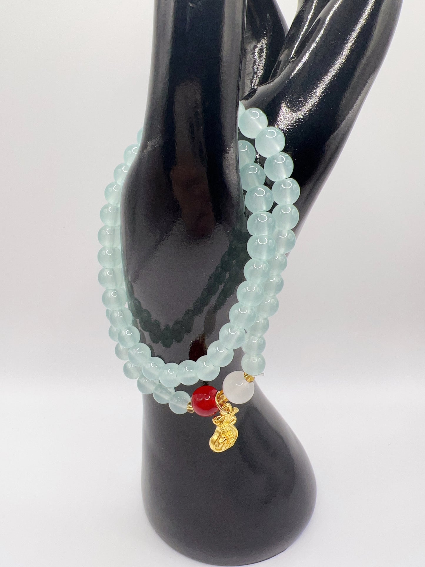 Beaded Double-Layered Stretch Bracelet with Charm β Handmade Stackable Jewelry, 6 Colors