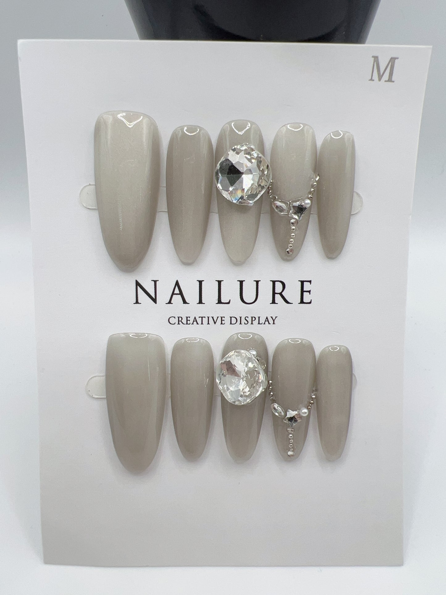Long Oval Press On Nails with Rhinestone & Charms β Medium Size, 10 Designs