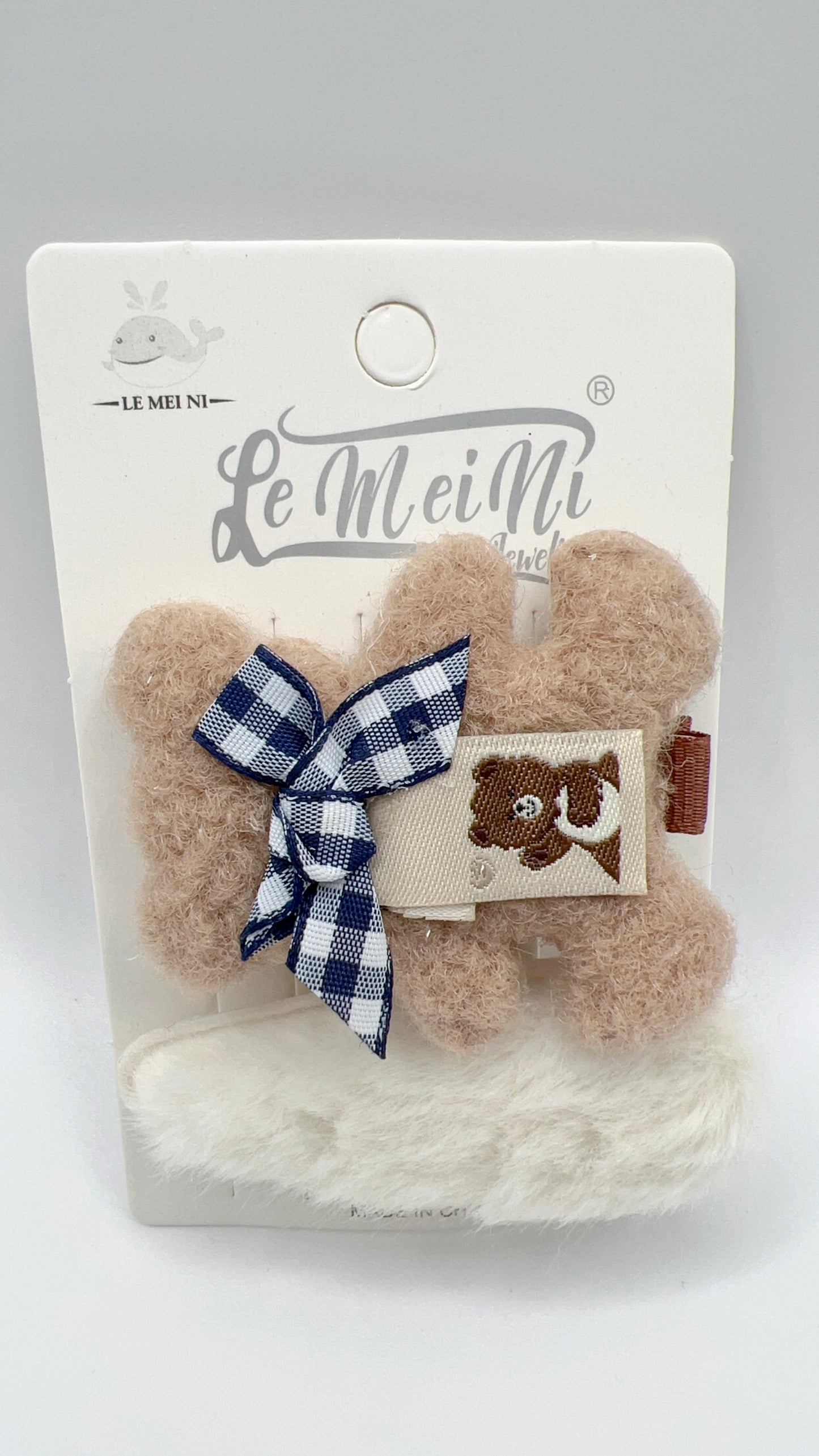 Plush Bear Hair Clip Set Cute for Girls in Winter and Fall 2 Color Options