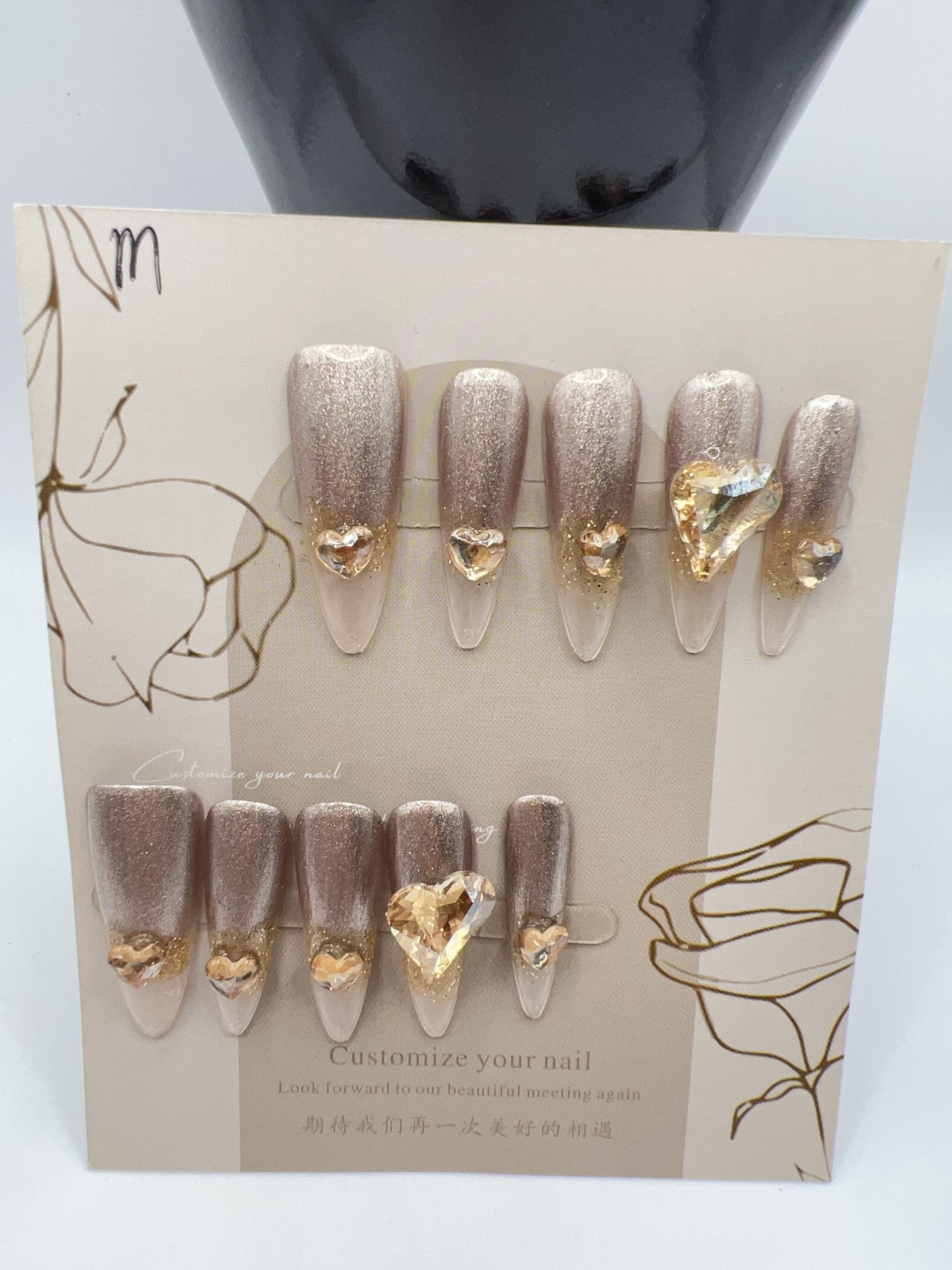 Long Stiletto Press On Nails with Rhinestone Charms – 10 Designs, Medium Size