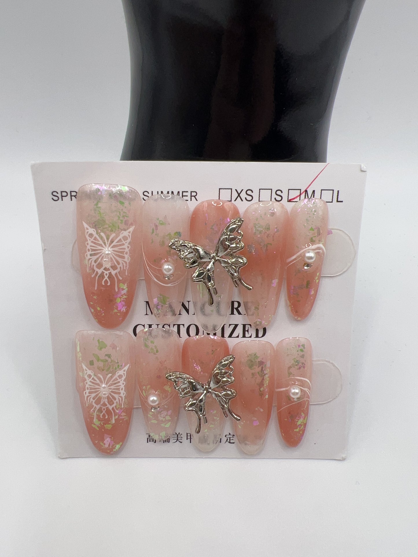 Long Oval Press On Nails with Rhinestone & Charms β Medium Size, 10 Designs