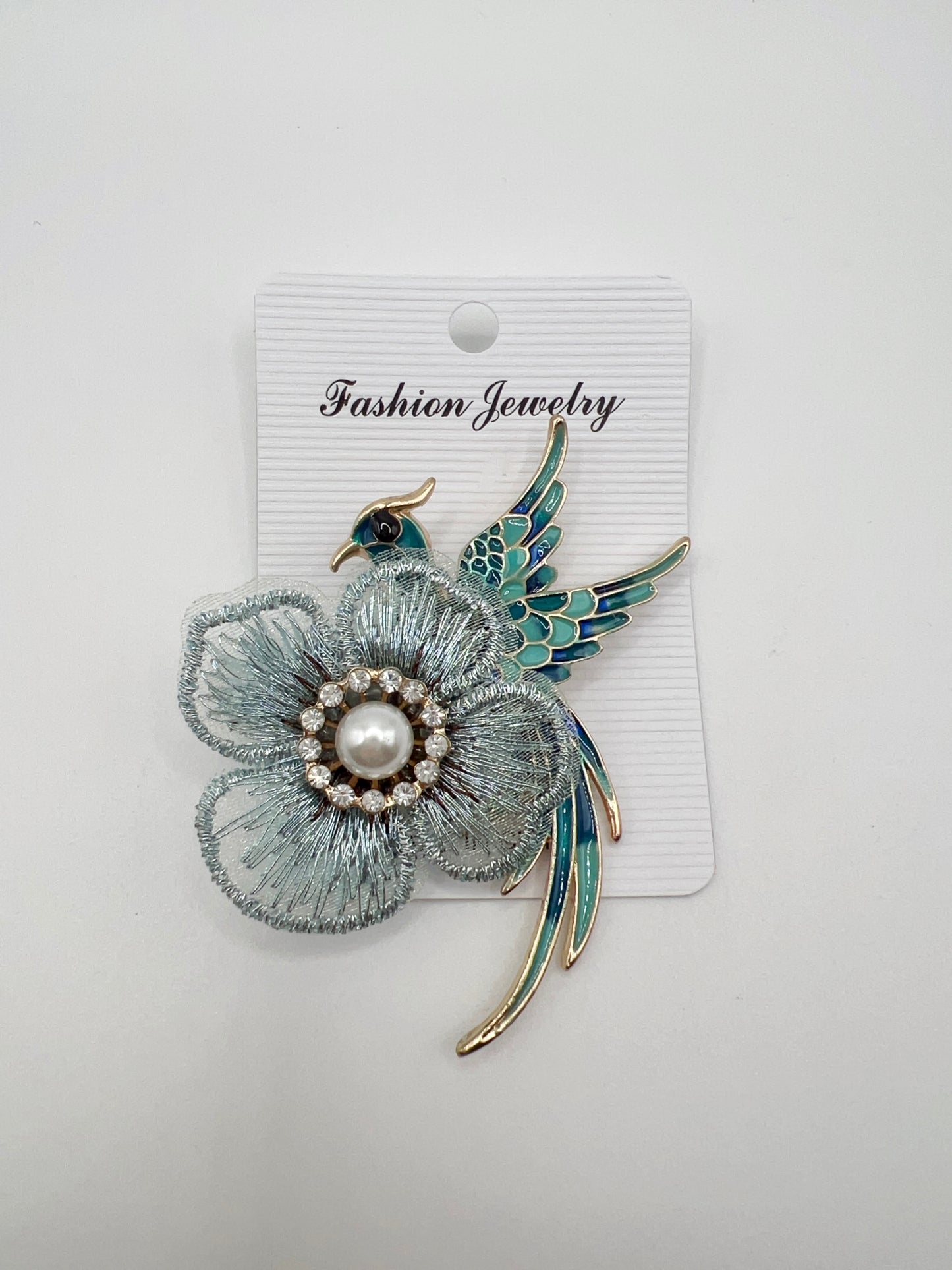 Luxury Bird Flower Brooch with Pearl & Rhinestone