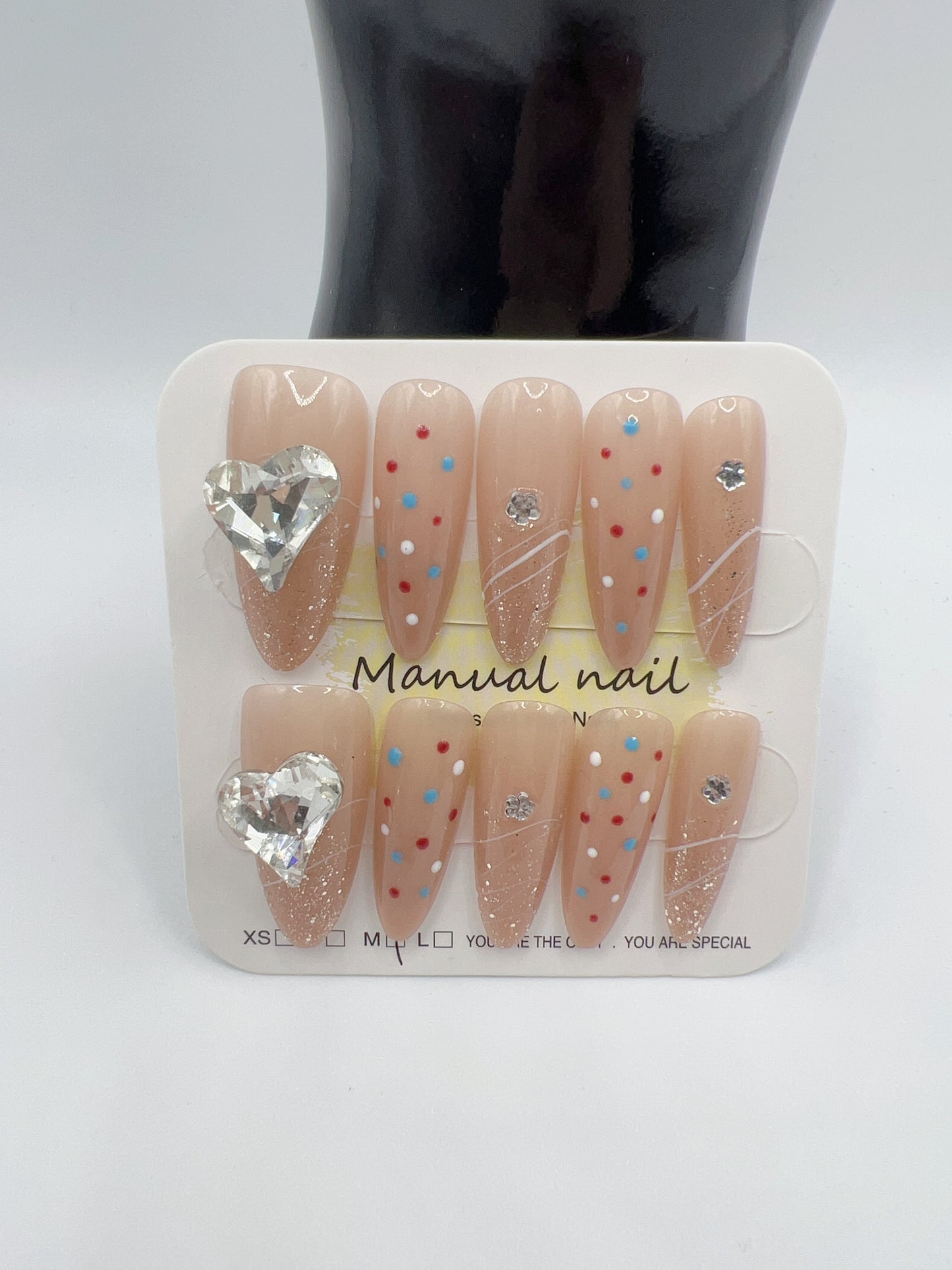 Long Oval Press On Nails with Rhinestone & Charms β Medium Size, 10 Designs