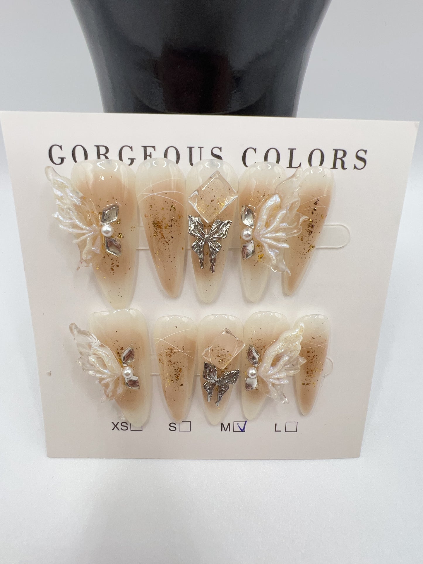 Long Stiletto Press On Nails with Rhinestone Charms – 10 Designs, Medium Size