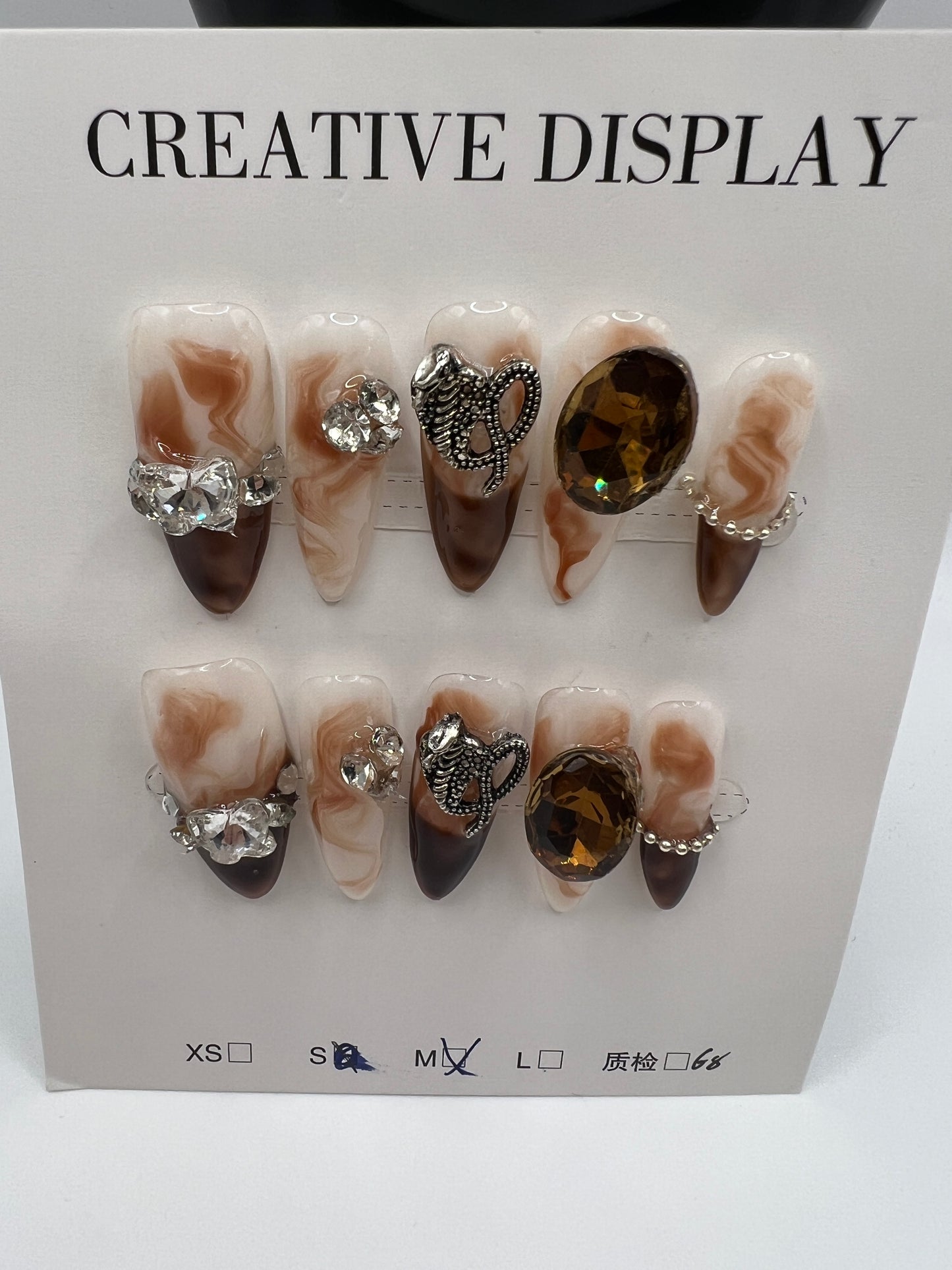 Long Oval Press On Nails with Rhinestone Charms β Glam Fake Nails, Medium Size, 10 Designs