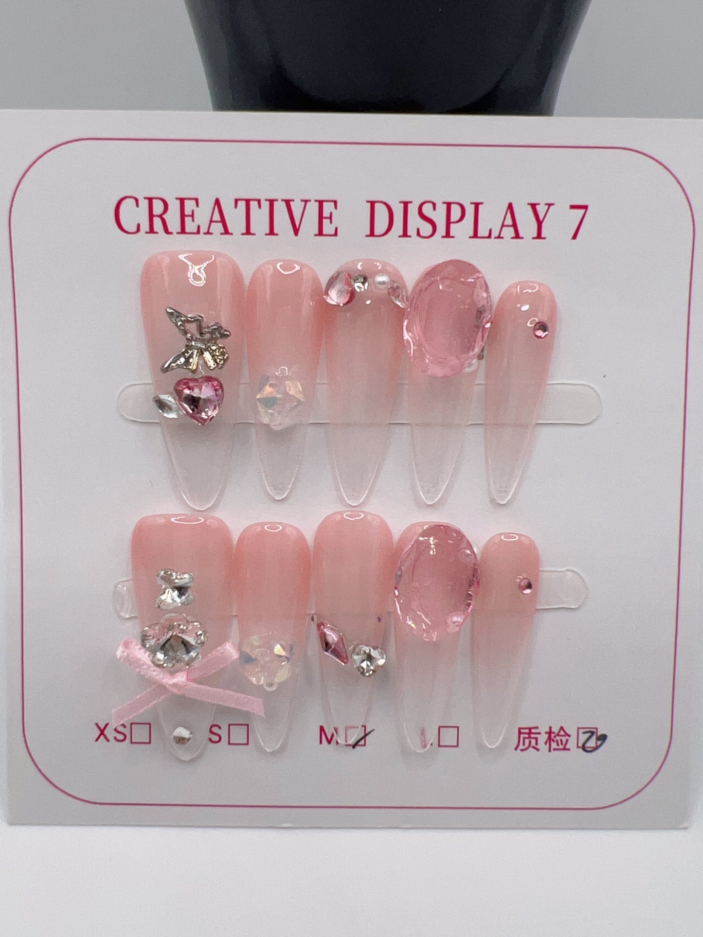 Long Stiletto Press On Nails with Rhinestone Charms – 10 Designs, Medium Size