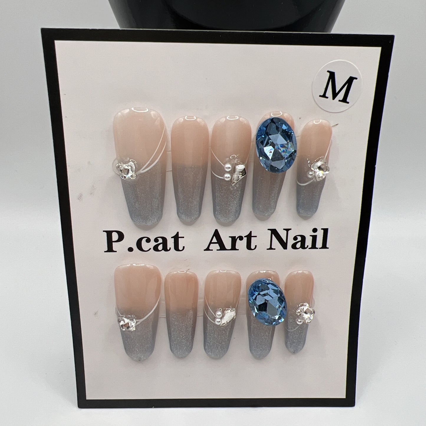 Long Coffin Press On Nails with Rhinestone Charms – 10 Designs, Medium Size