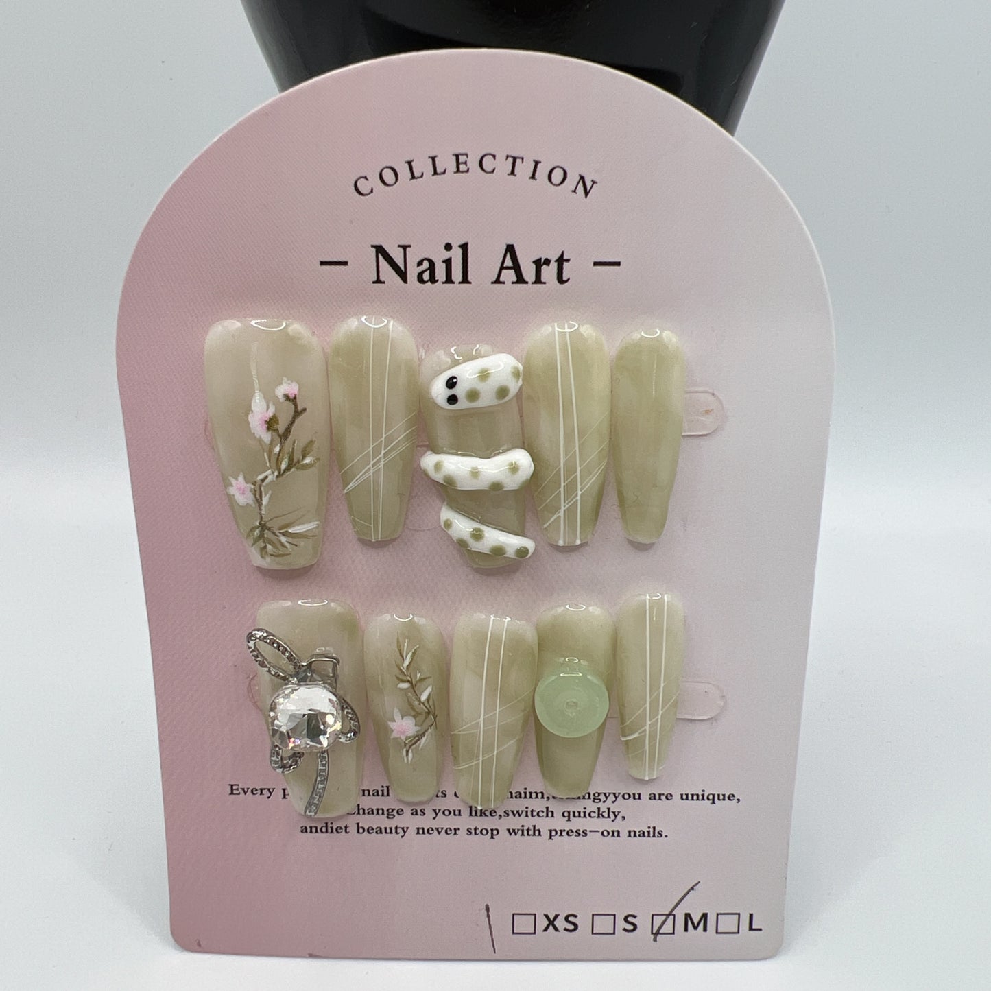 Long Coffin Press On Nails with Rhinestone Charms – 10 Designs, Medium Size