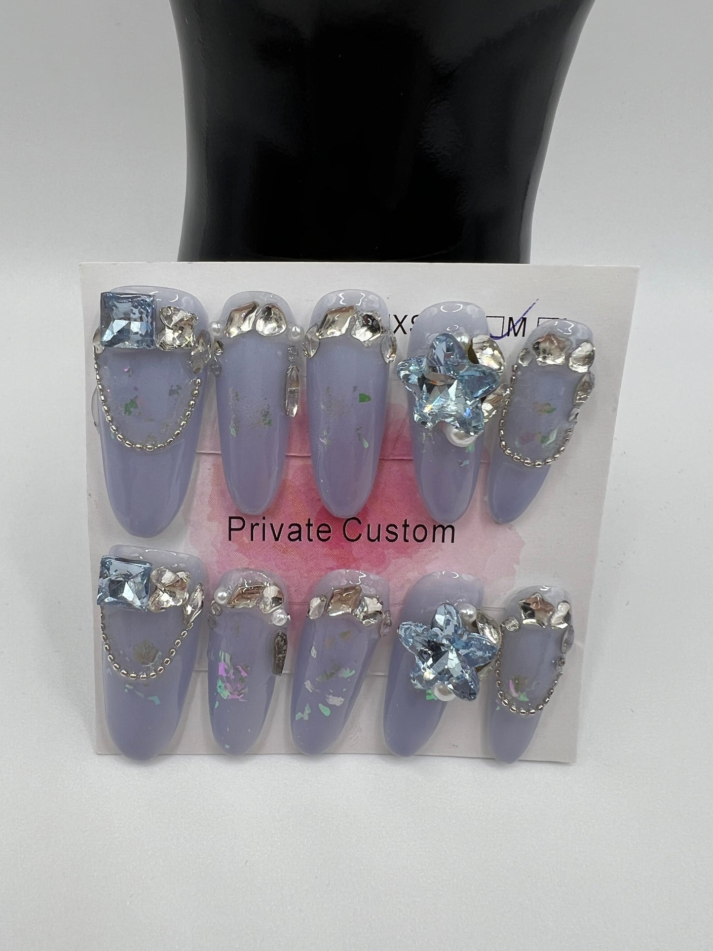 Long Oval Press On Nails with Rhinestone Charms β Glam Fake Nails, Medium Size, 10 Designs