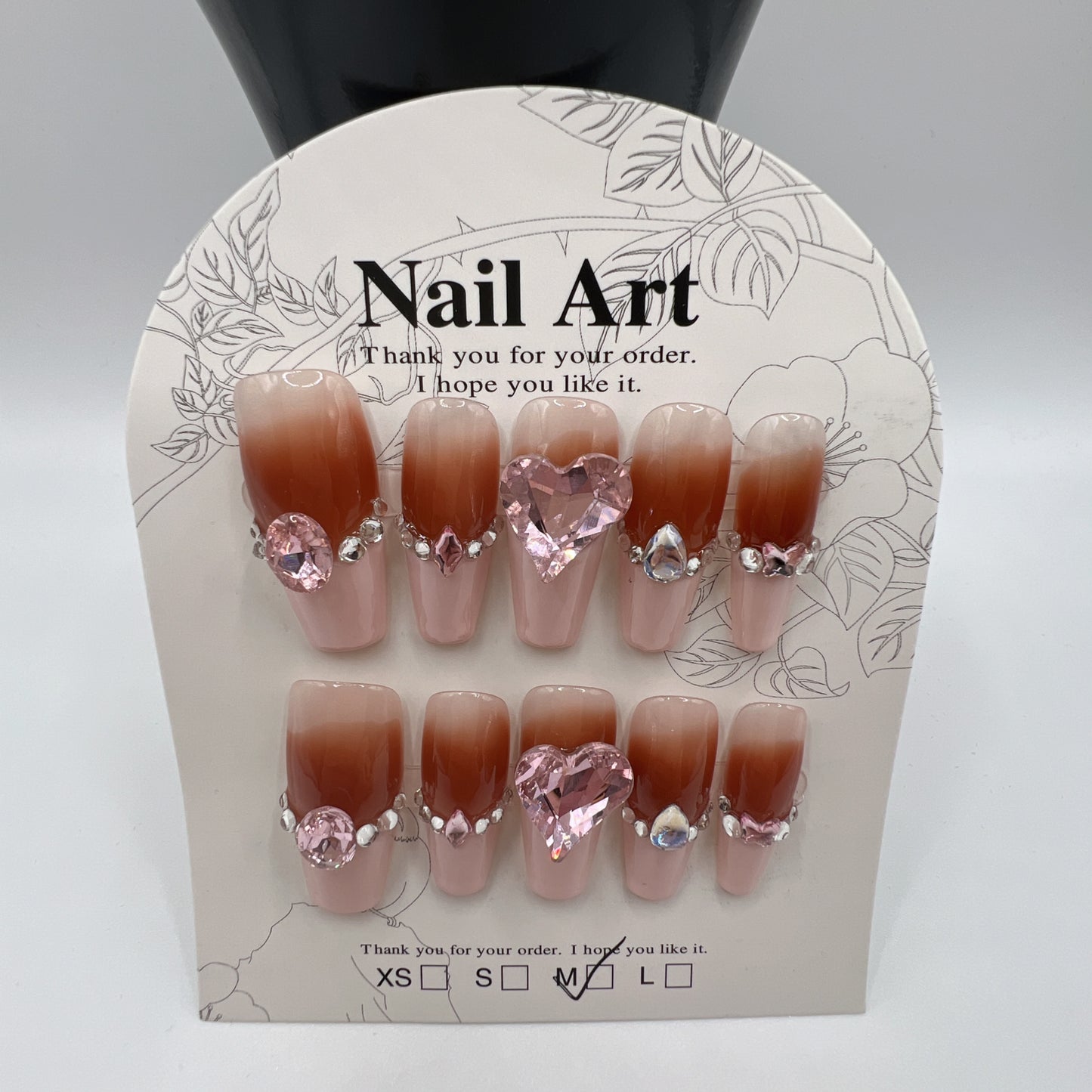 Long Coffin Press On Nails with Rhinestone Charms – 10 Designs, Medium Size