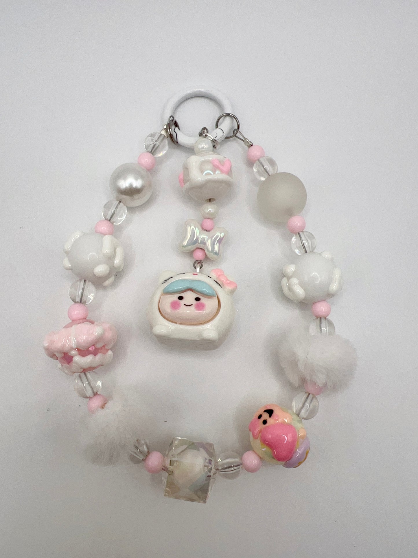 Handmade Kawaii Keychain: Cartoon Pendant & Pom Pom Bag Charm