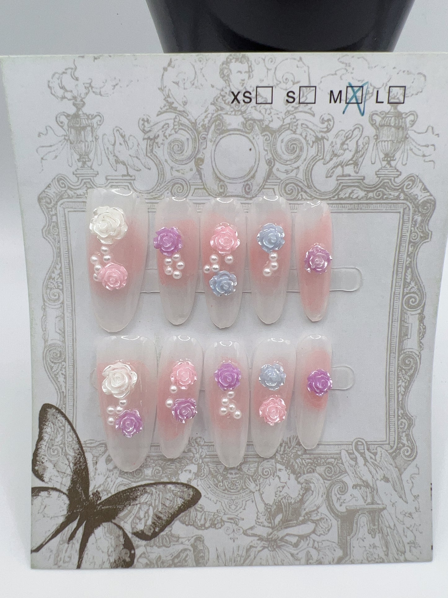 Long Oval Press On Nails with Rhinestone & Charms β Medium Size, 10 Designs