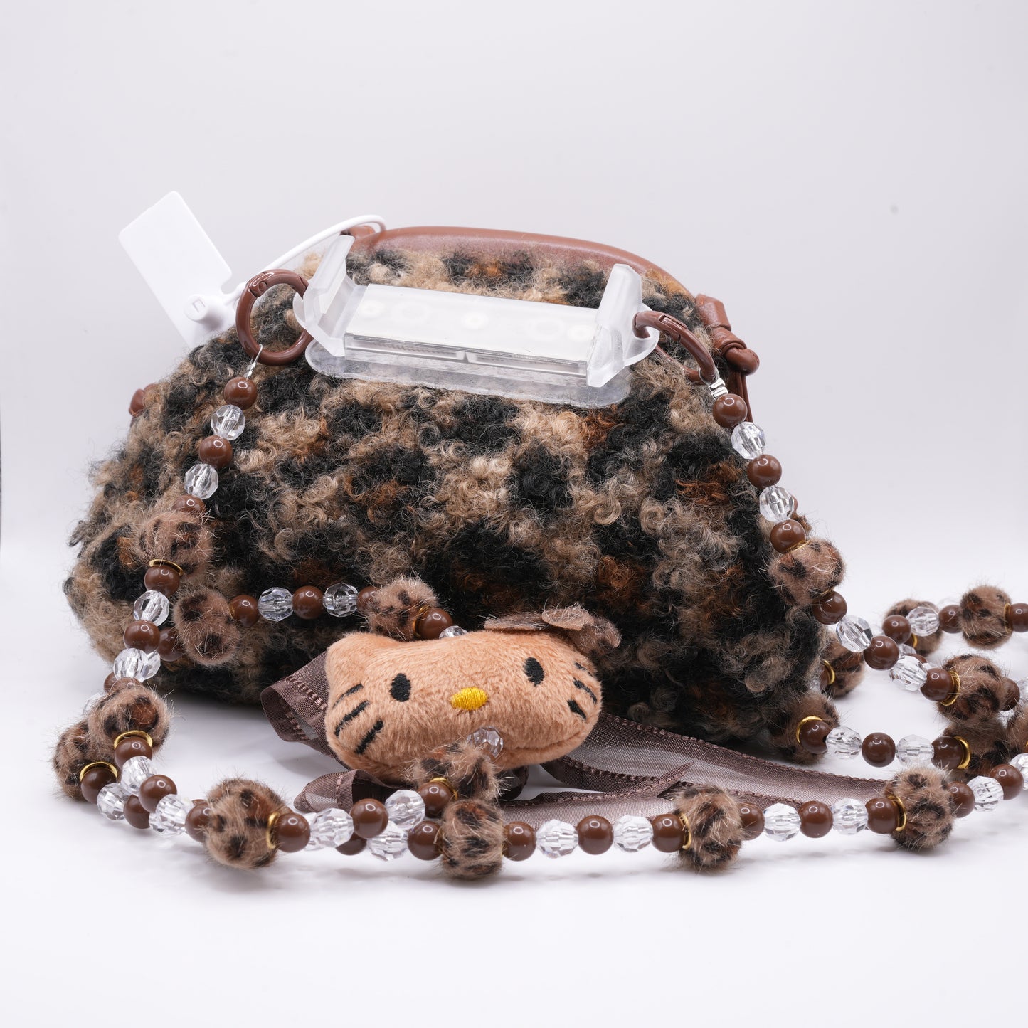 Small crossbody bag with phone holder brown+ long chain