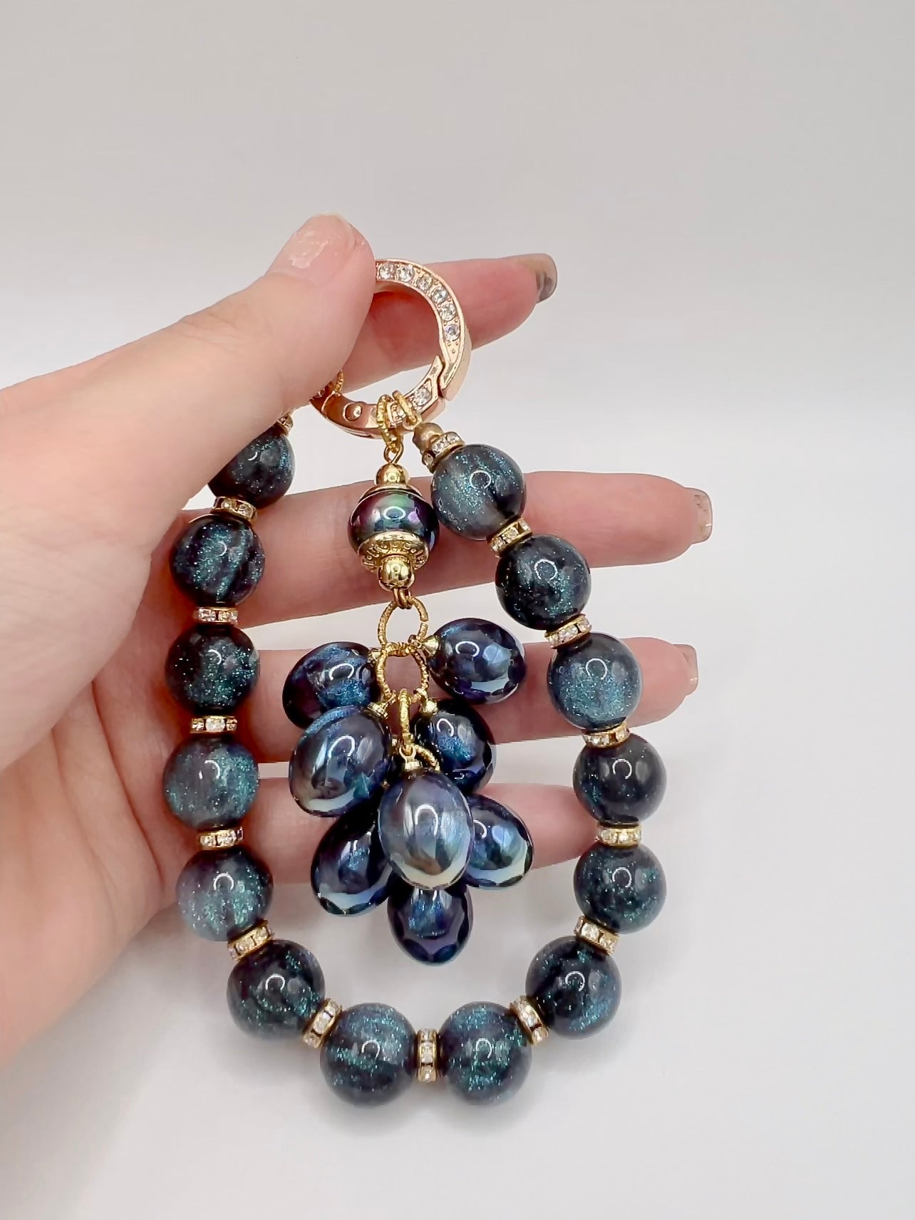 Handmade Blue Shimmer Beaded Keychain/Bag Chain/Phone Chain