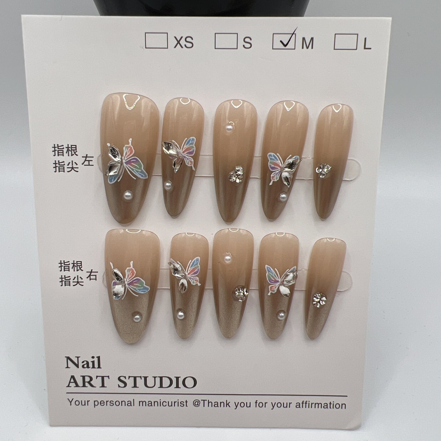 Long Stiletto Press On Nails with Rhinestone Charms β 10 Designs, Medium Size