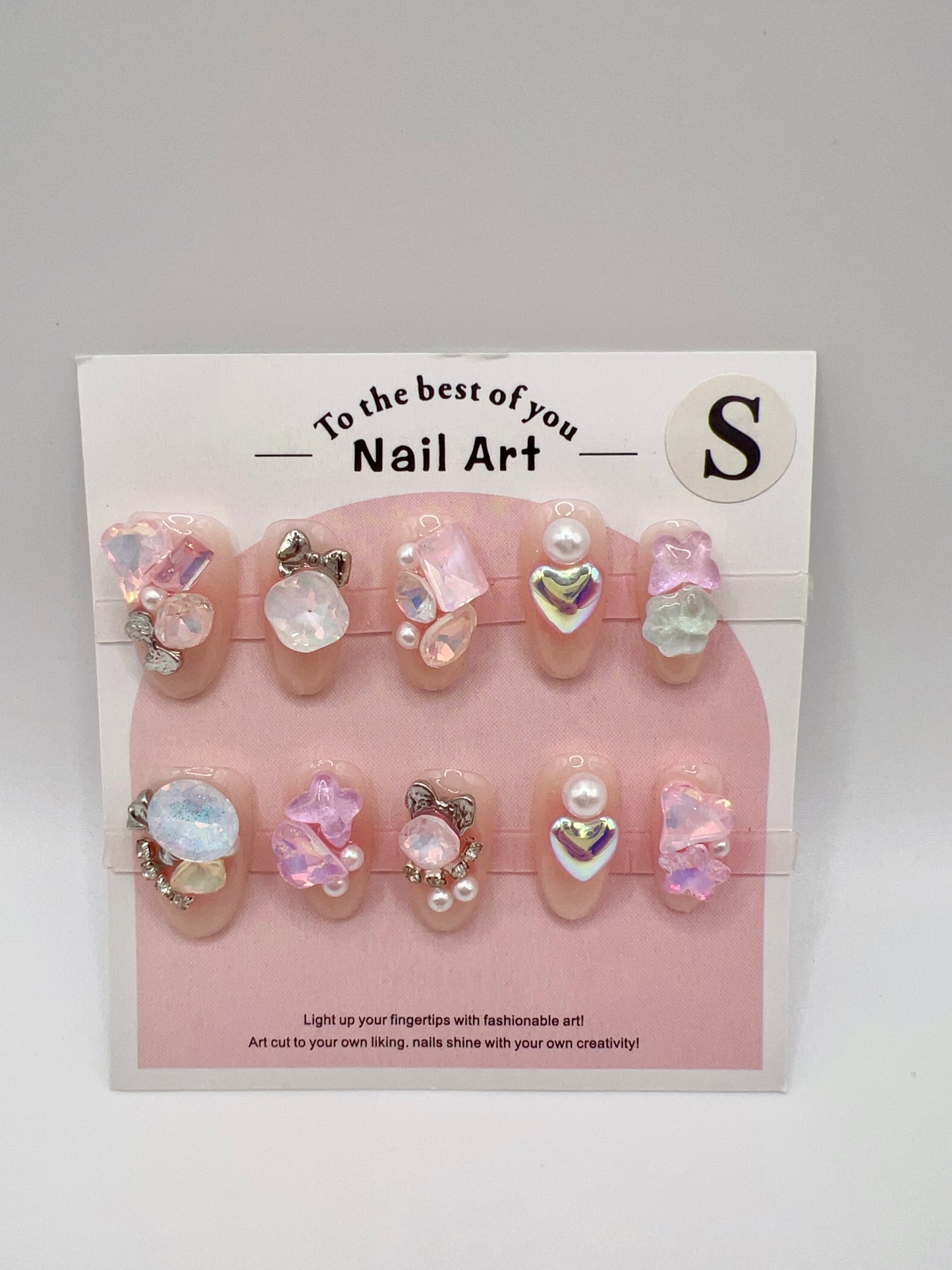 Short Oval Press On Nails with 2D Flowers and Charms β Small Size