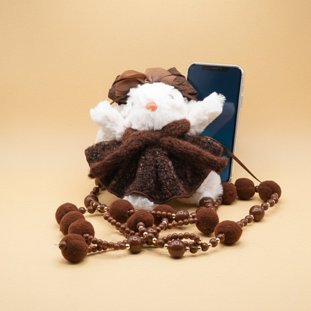 Brown Bunny Phone Holder with Long Chain β Whimsical Cell Phone Accessory