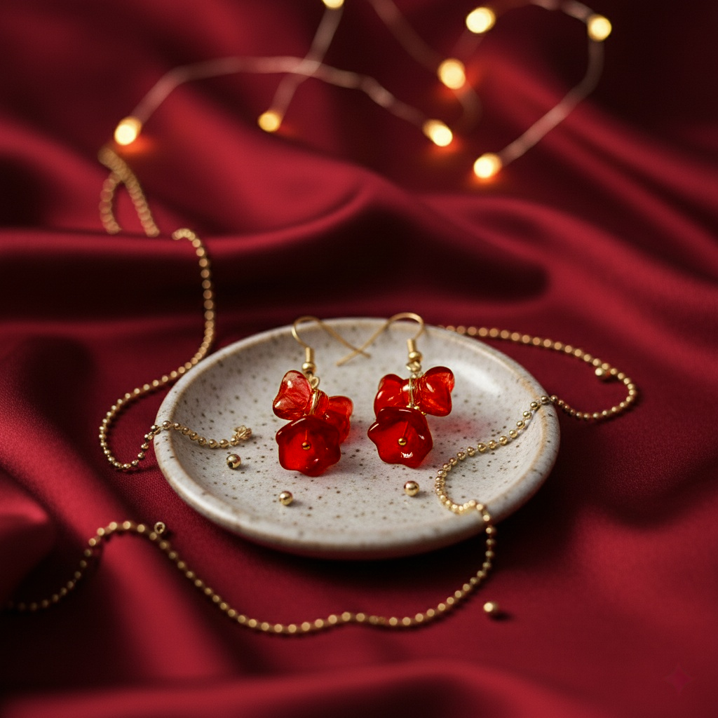 Chic Red Lily of the Valley Dangle Earrings