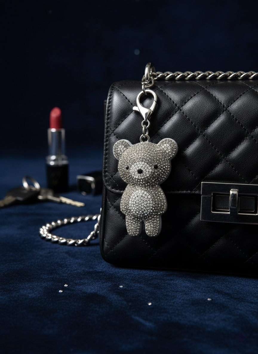 8 pcs Gray Rhinestone Bear DIY Charm for Making Bag Decorations & Keychain