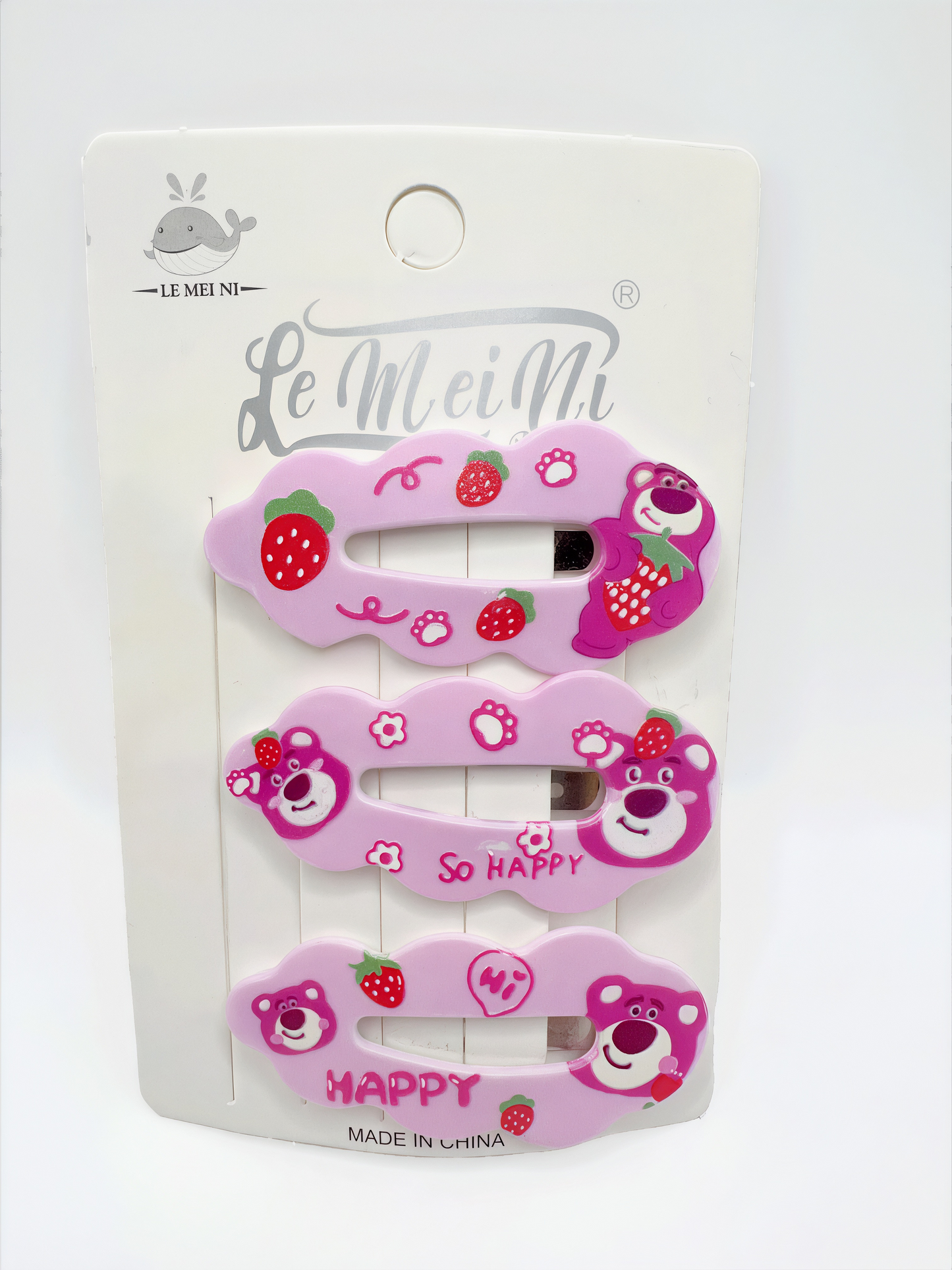 Handmade Acrylic Pink Cartoon Clip Set 3pcs Cute and Fun for Girls