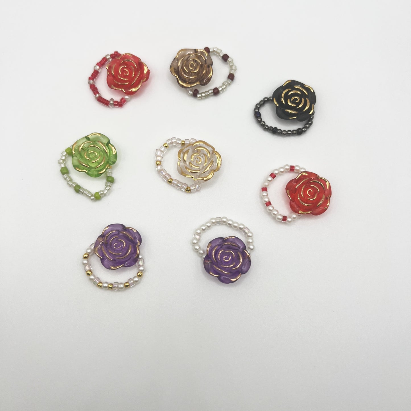 Elegant Glass Resin Flower Stretch Band Ring – Handmade Adjustable Statement Jewelry