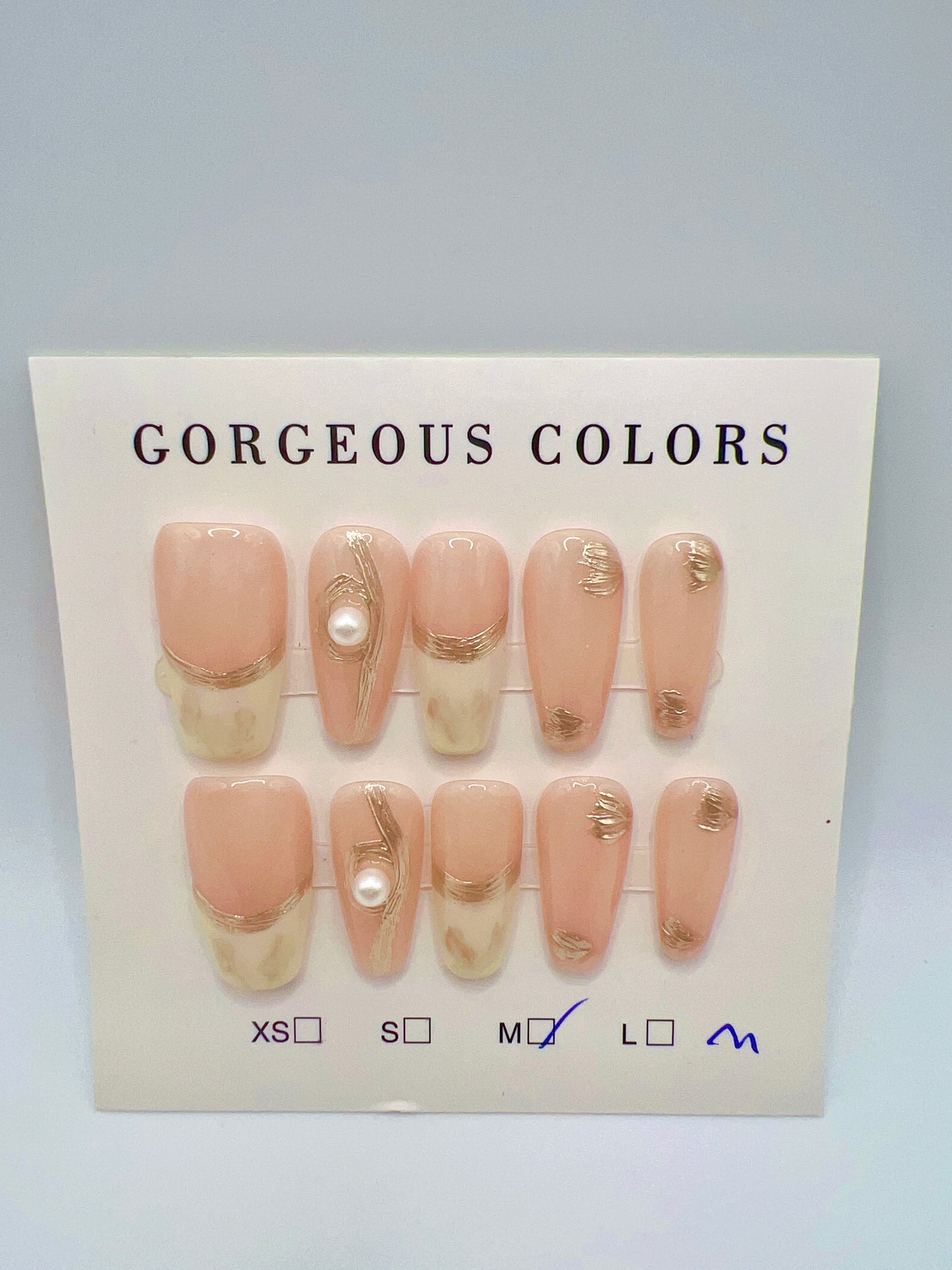Medium Coffin French Tip Press On Nails with Pearl – Medium Size