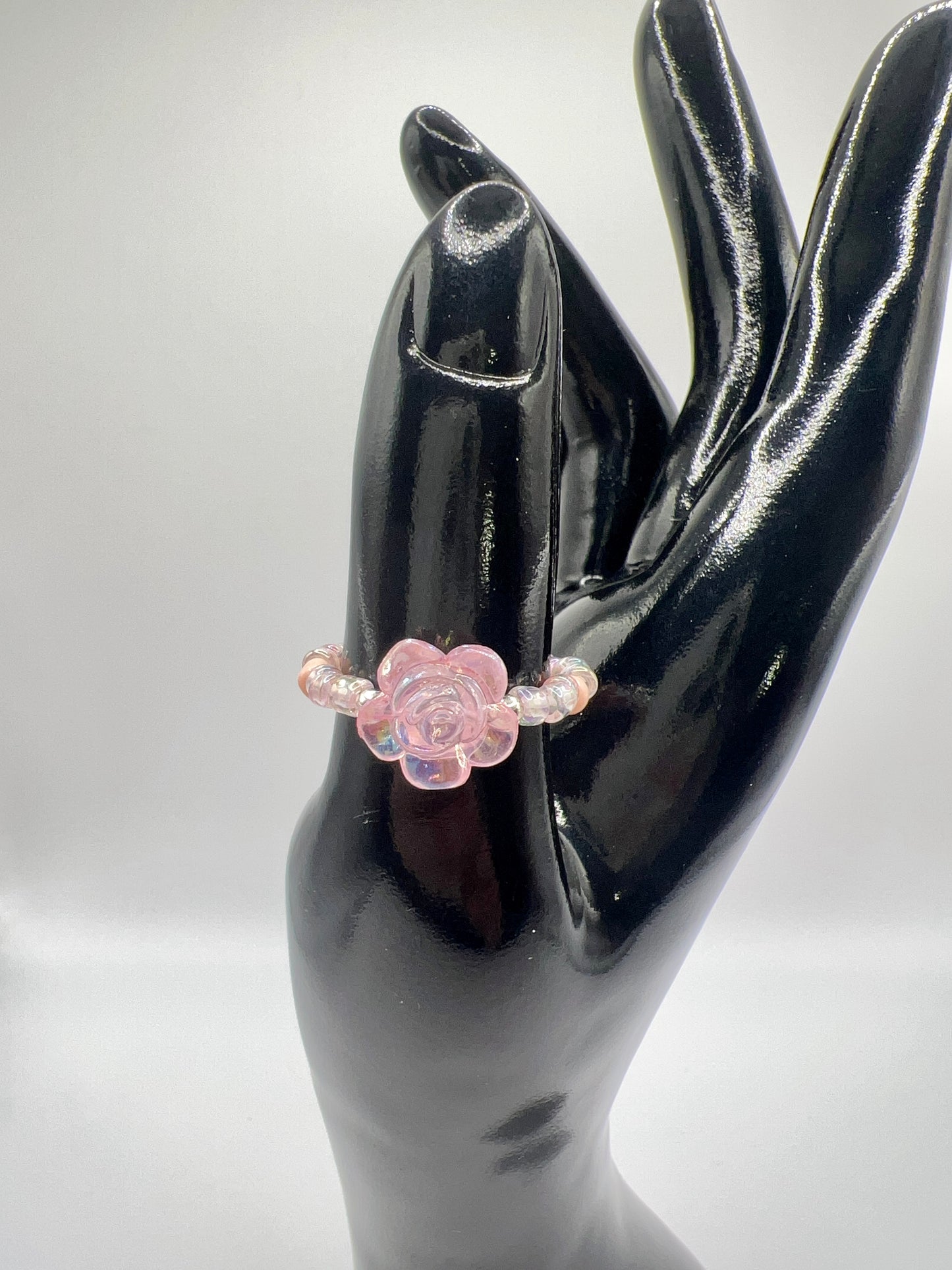 Handmade Elegant Glass Resin Flower Stretch Band Ring