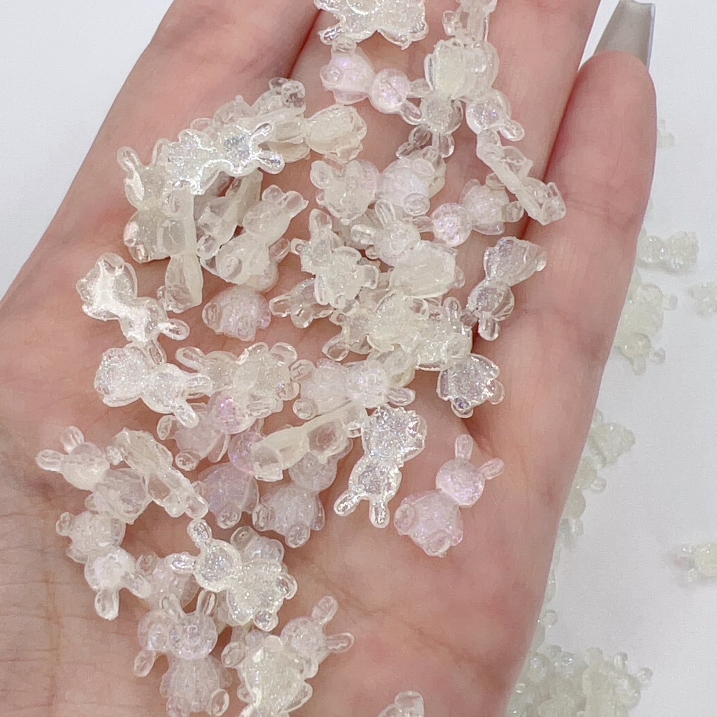 Mini Bunny Resin Charms – White Translucent 12×6.5mm for Nail Art, Decoration & DIY Crafts
