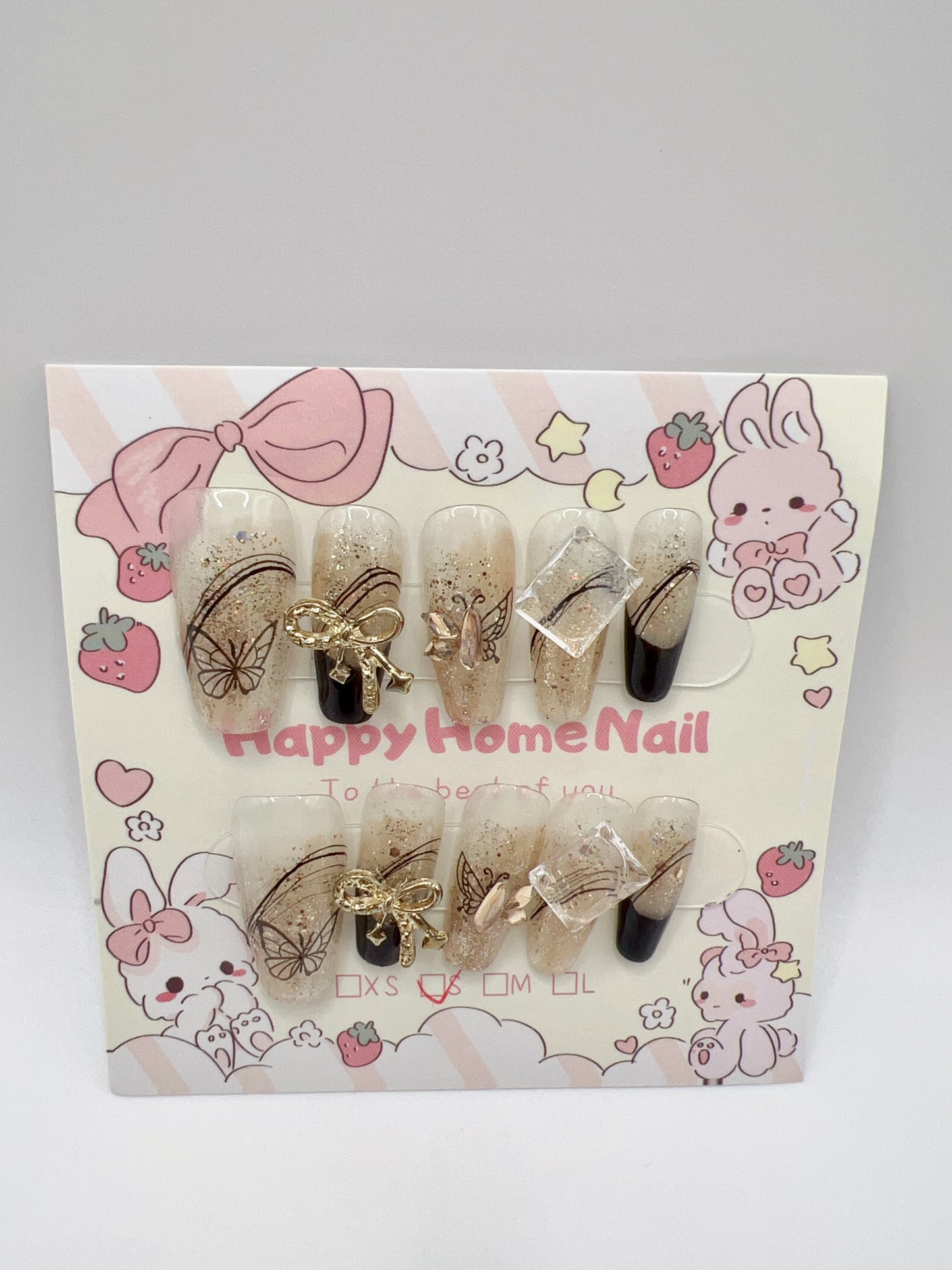 Medium Coffin Press-On Nails with Glitter French Tip