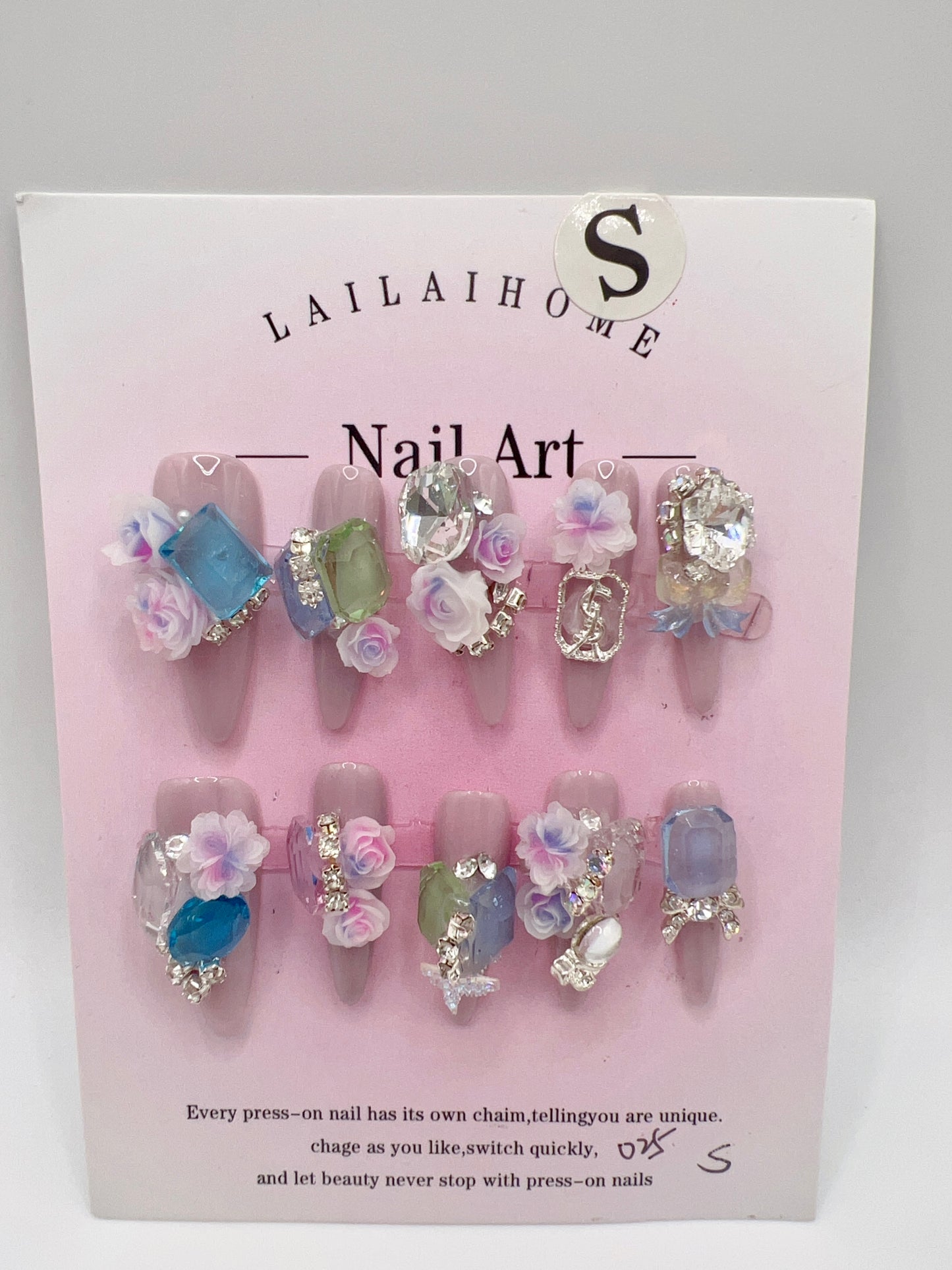 Long Stiletto Press On Nails with Rhinestones – Small Size