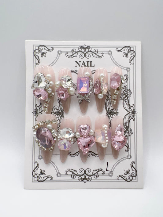 Luxury Rhinestone Press-On Nails | Stiletto Shape | Glam Charm Design