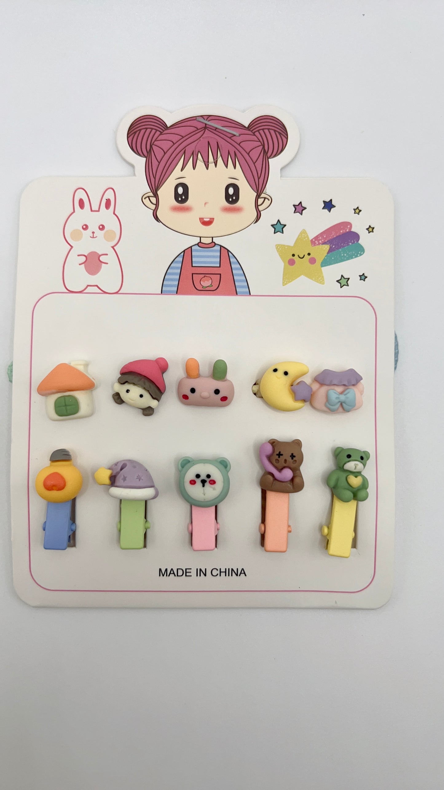 Handmade Cartoon Mix Hair Tie & Clip Set – 10pcs, Cute for Girls Gift Idea