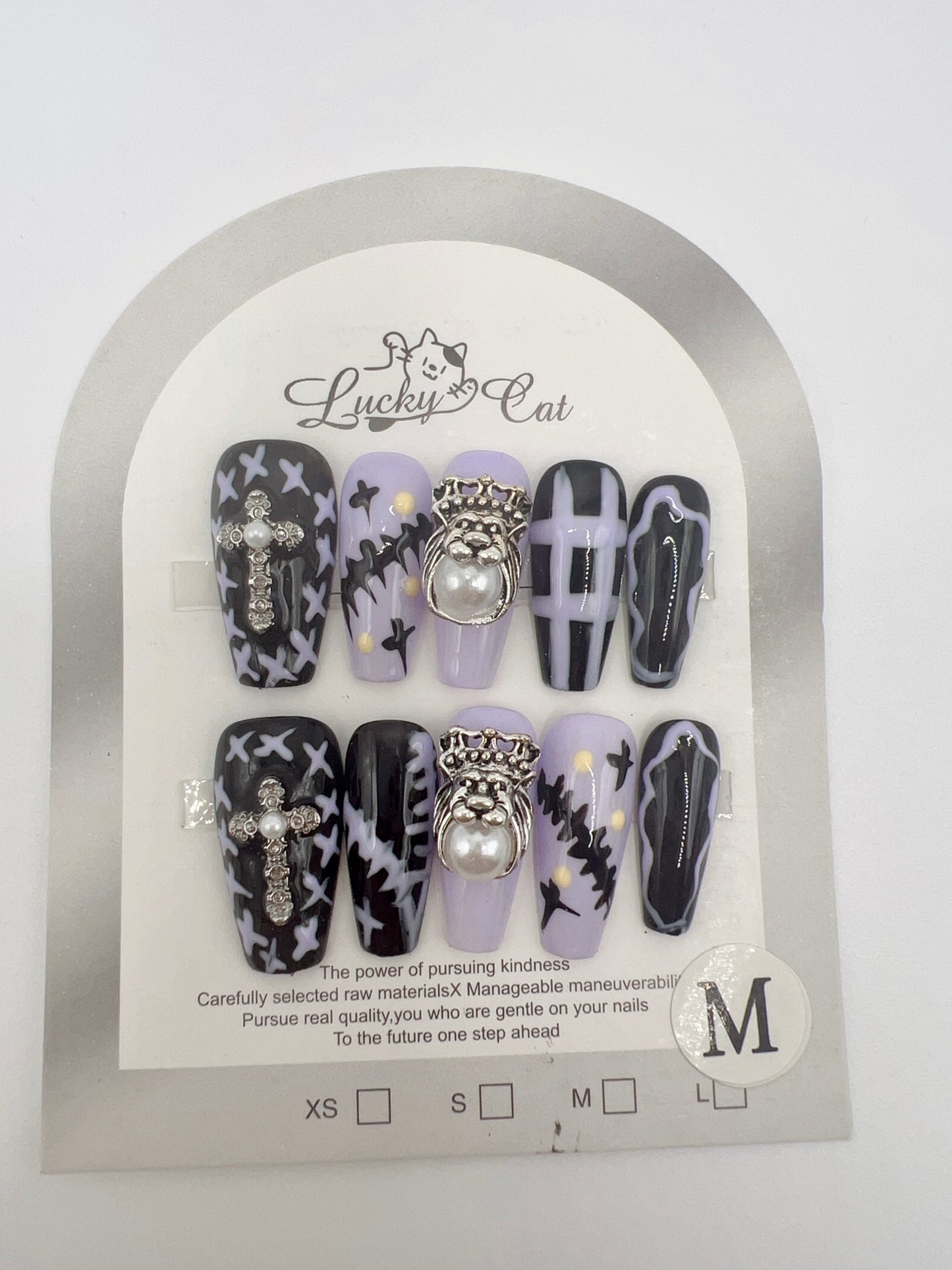 Medium Length Coffin Press-On Nails with Charms – Halloween Style