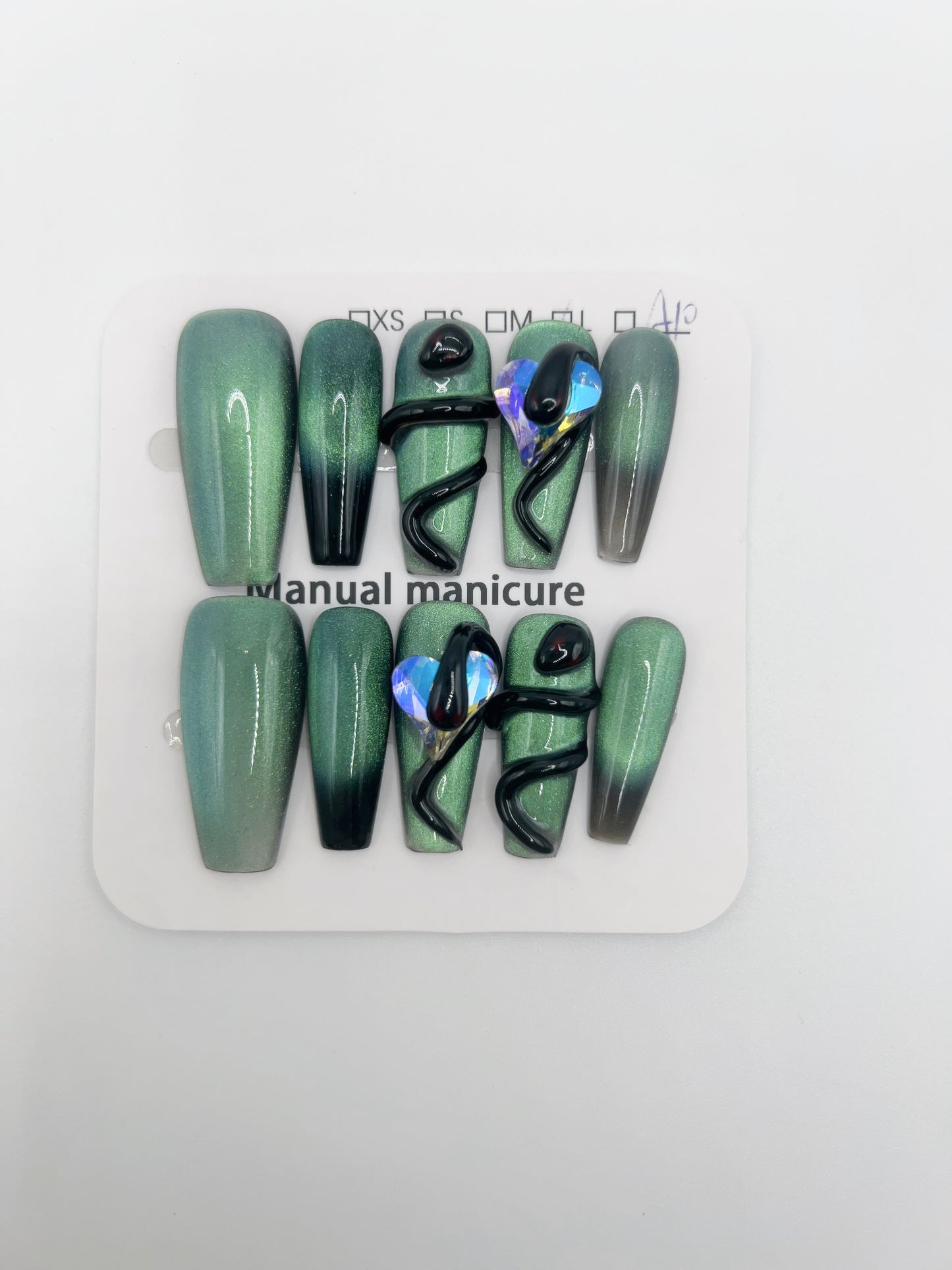 Long Coffin Press On Nails with Glitter and Rhinestone