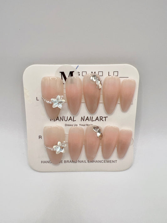 Almond Press-On Nails with Elegant Charms – Medium Size