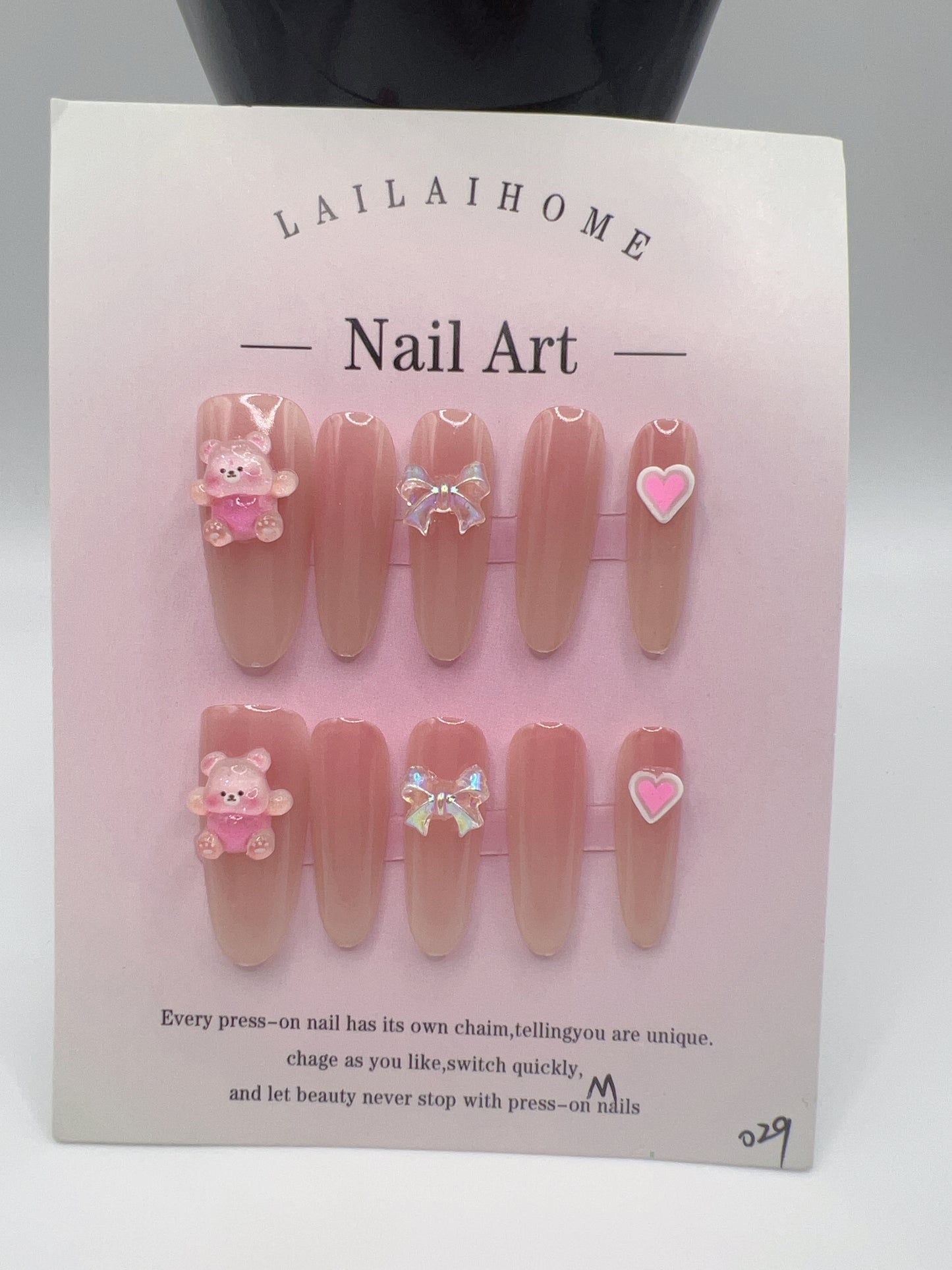 Long Oval Press On Nails with Rhinestone Charms – Glam Fake Nails, Medium Size, 10 Designs