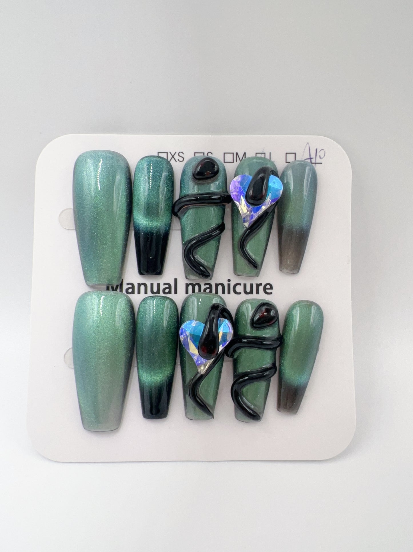 Long Coffin Press On Nails with Glitter and Rhinestone