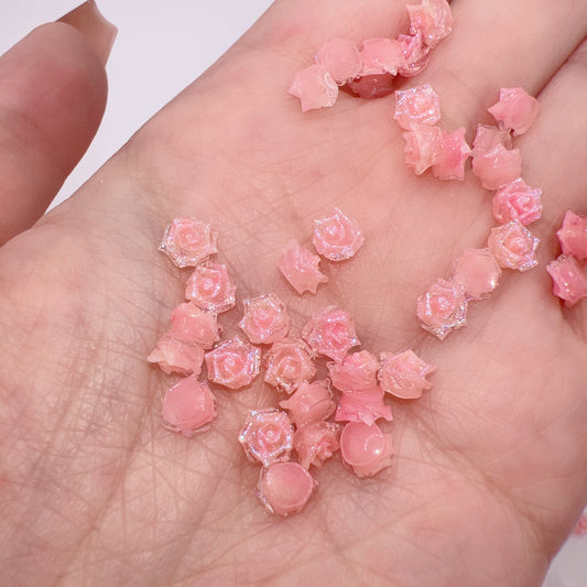 Mini 2D Resin Flower Charms – Pink Shimmer 4–5mm for Nail Art, Phone Case & DIY Crafts
